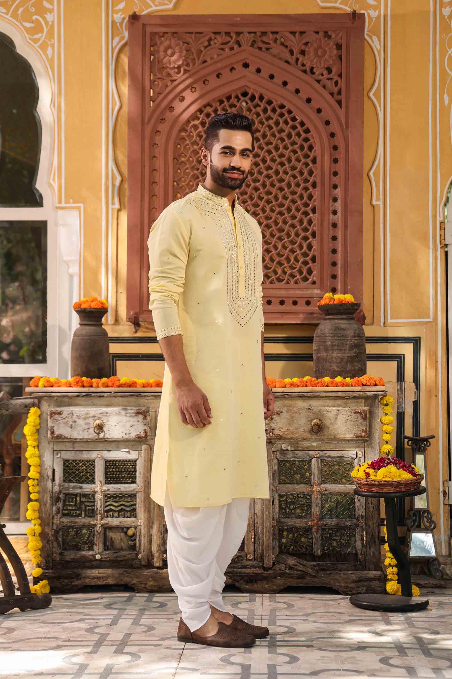 Yellow Mirror work Kurta