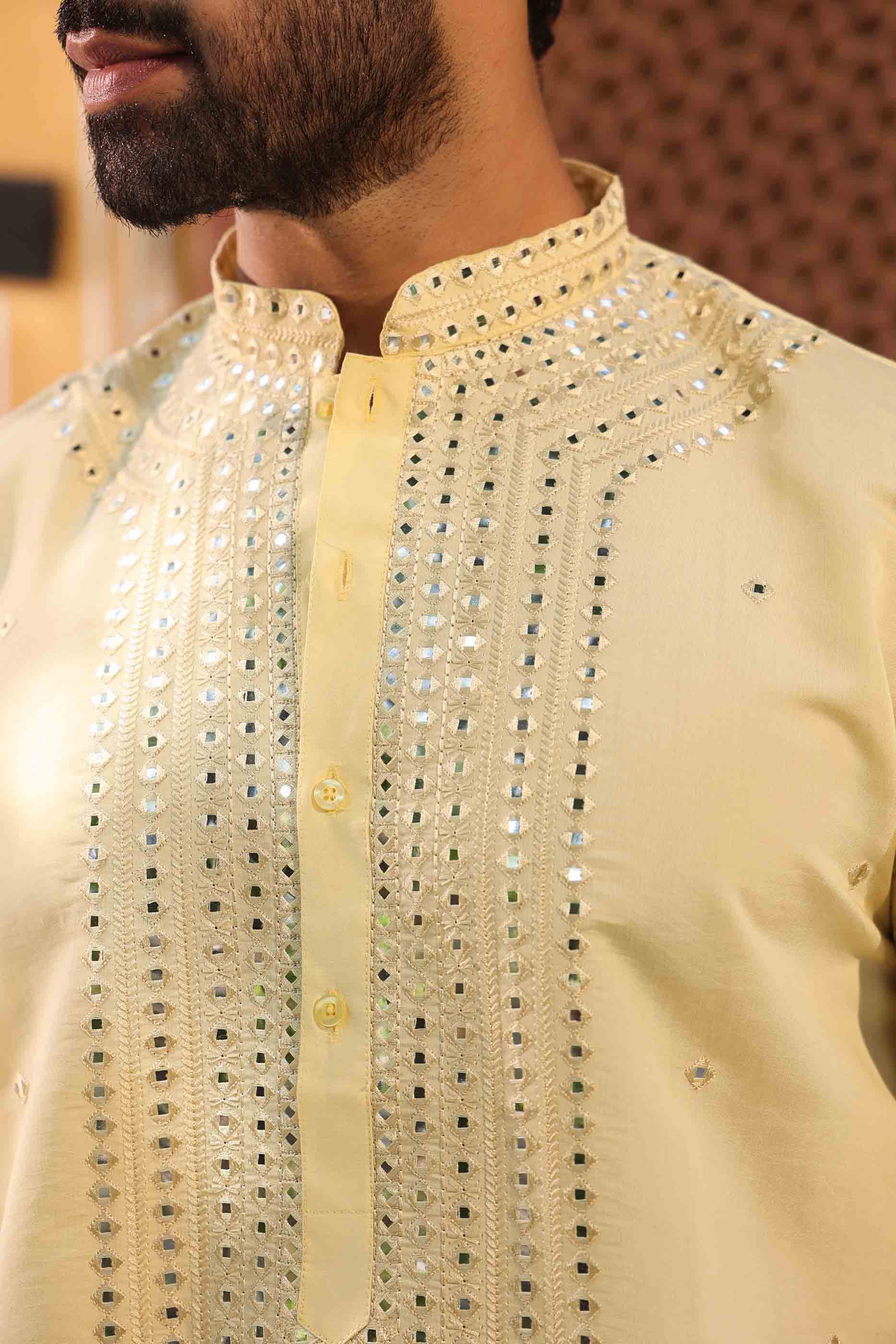 Yellow Mirror work Kurta