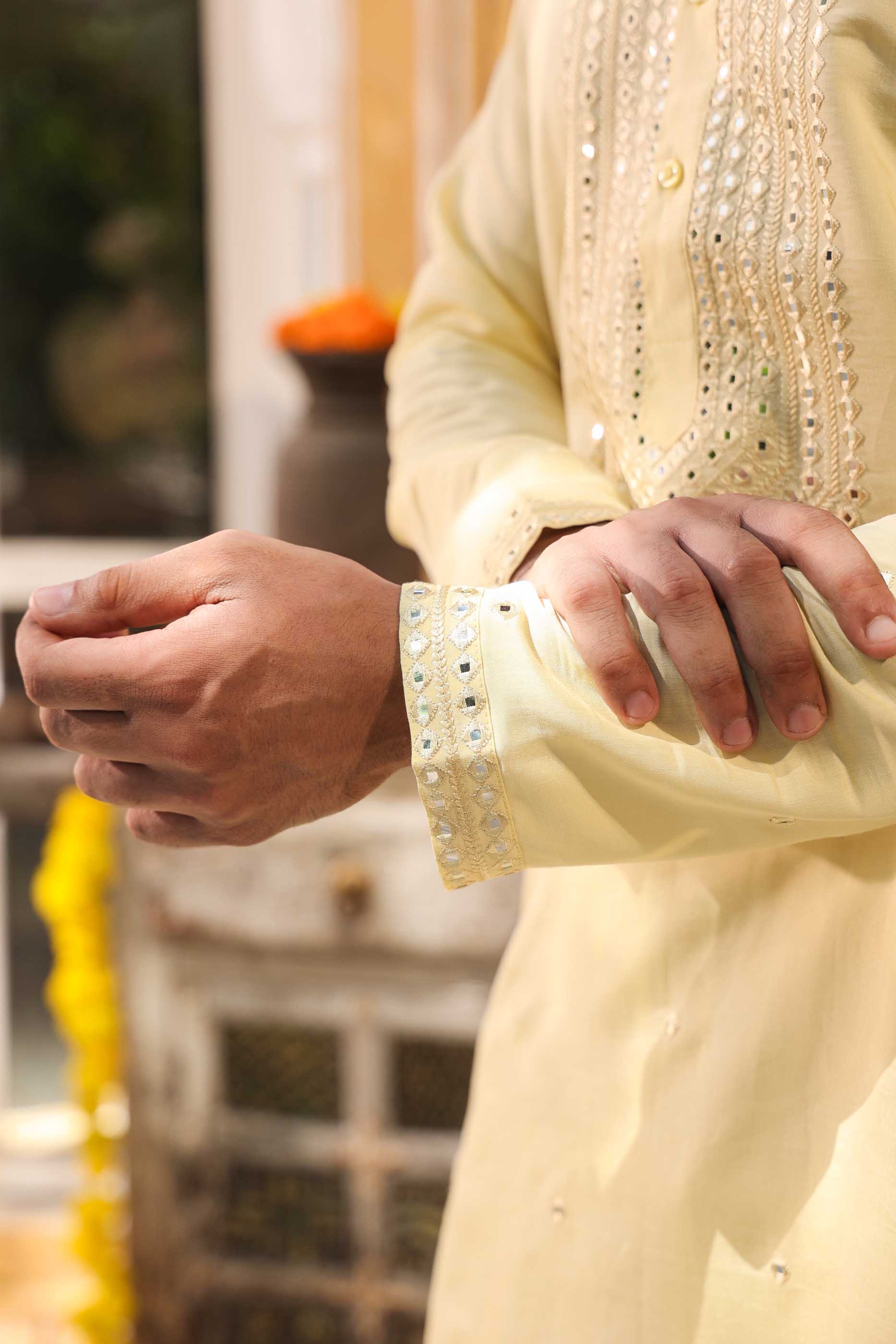 Yellow Mirror work Kurta