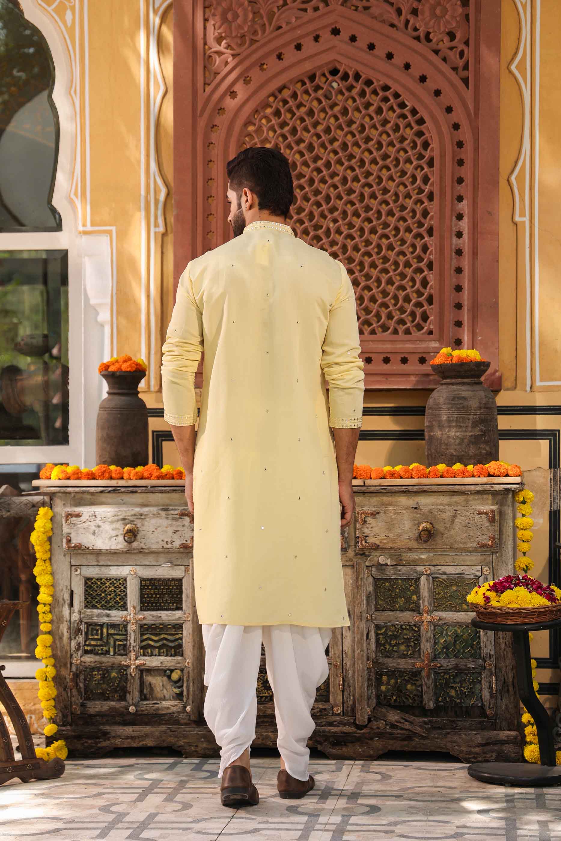 Yellow Mirror work Kurta