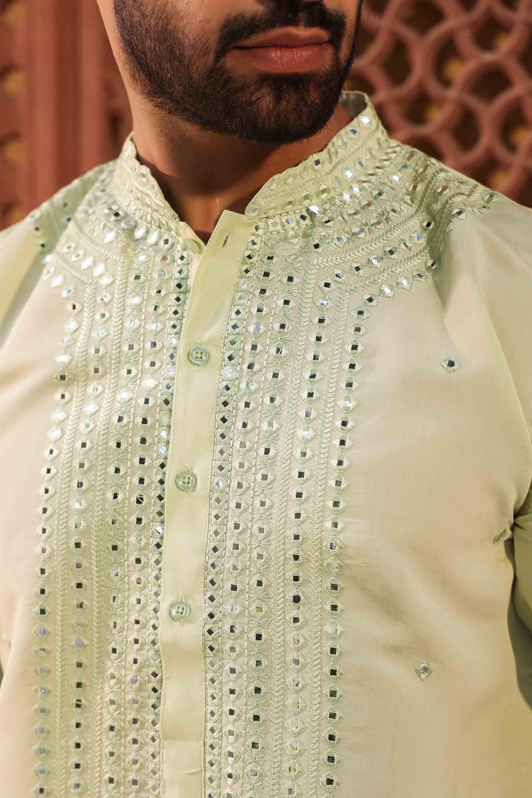 Green Mirror work Kurta