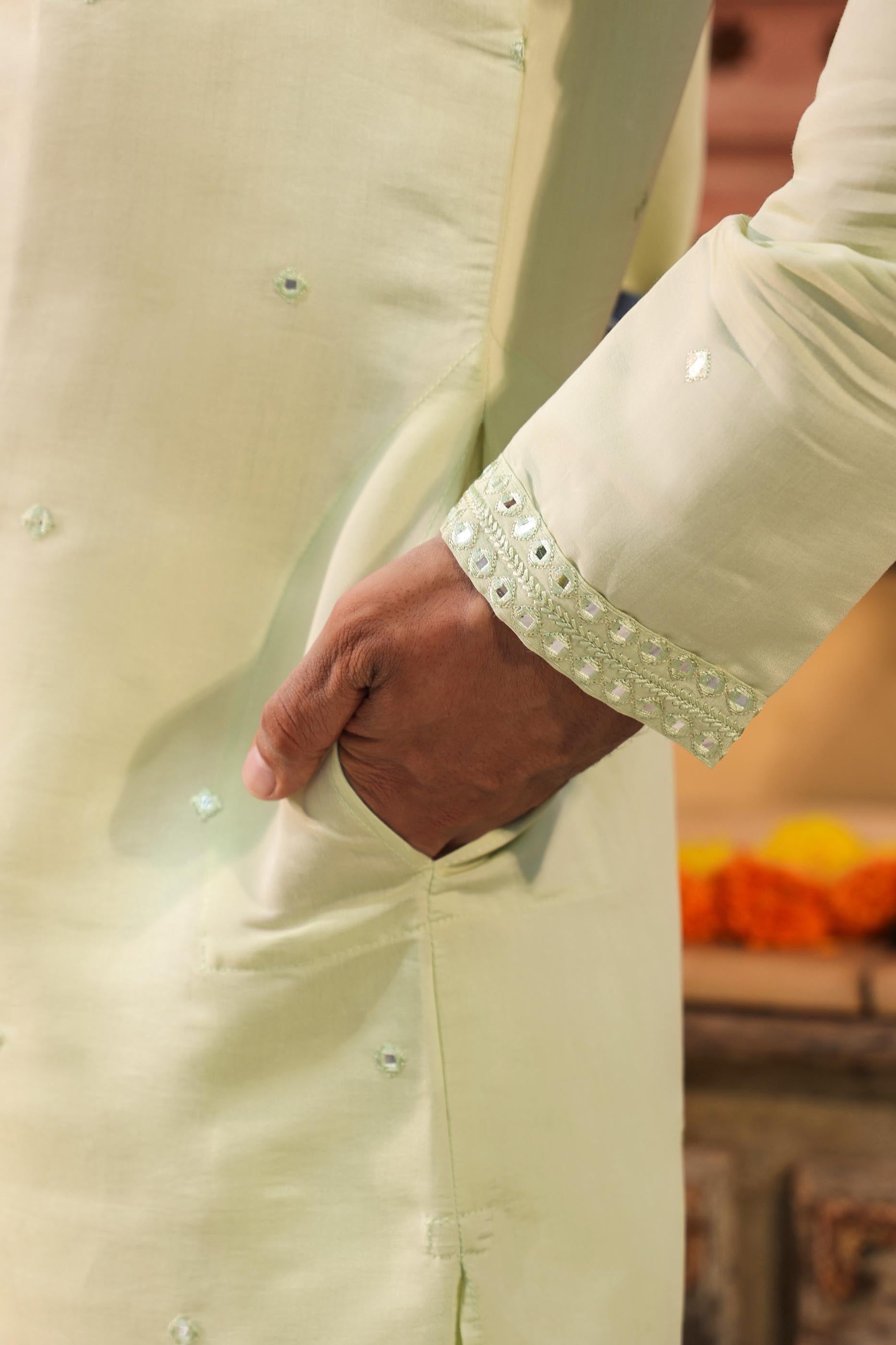 Green Mirror work Kurta