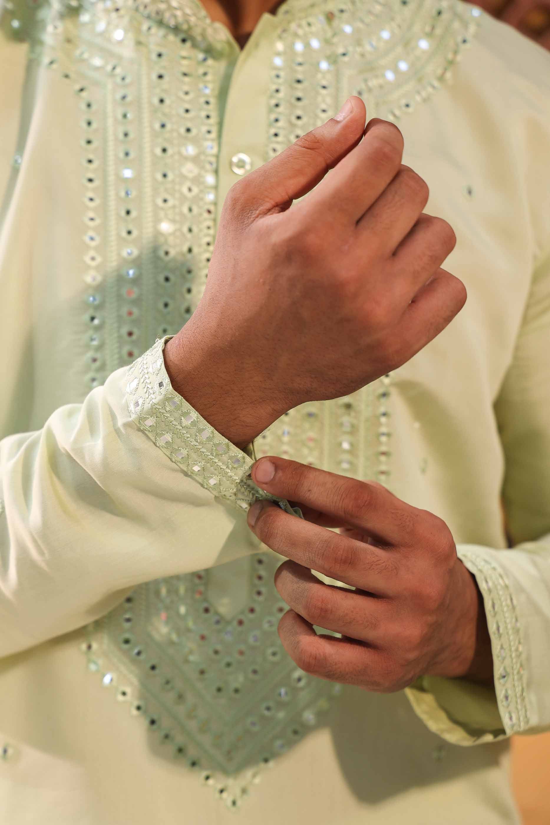 Green Mirror work Kurta