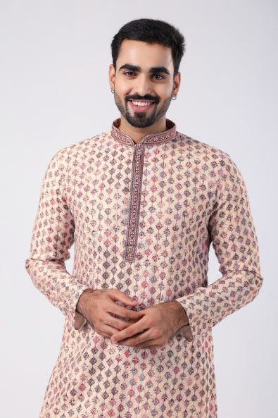 Cream Embroidered Kurta
