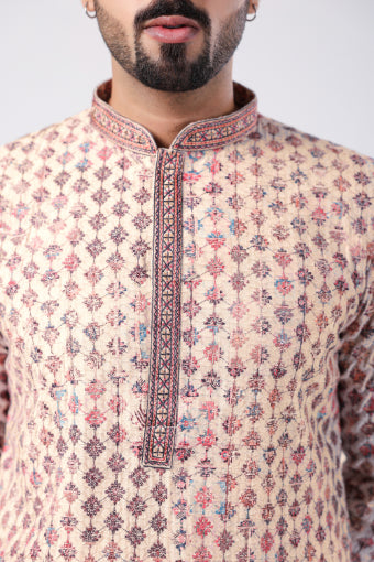 Cream Embroidered Kurta