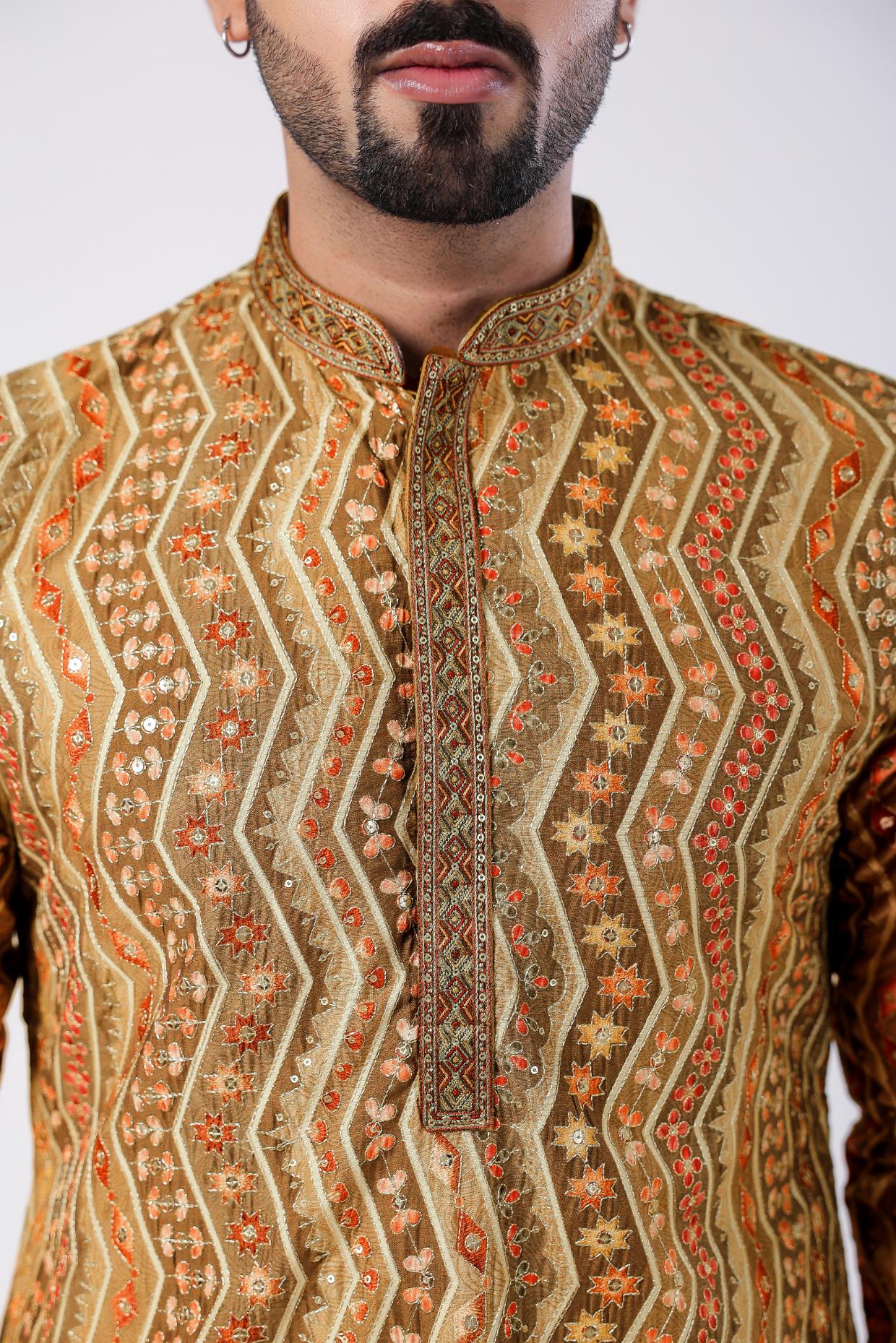 Beige Embroidery Sequence Kurta