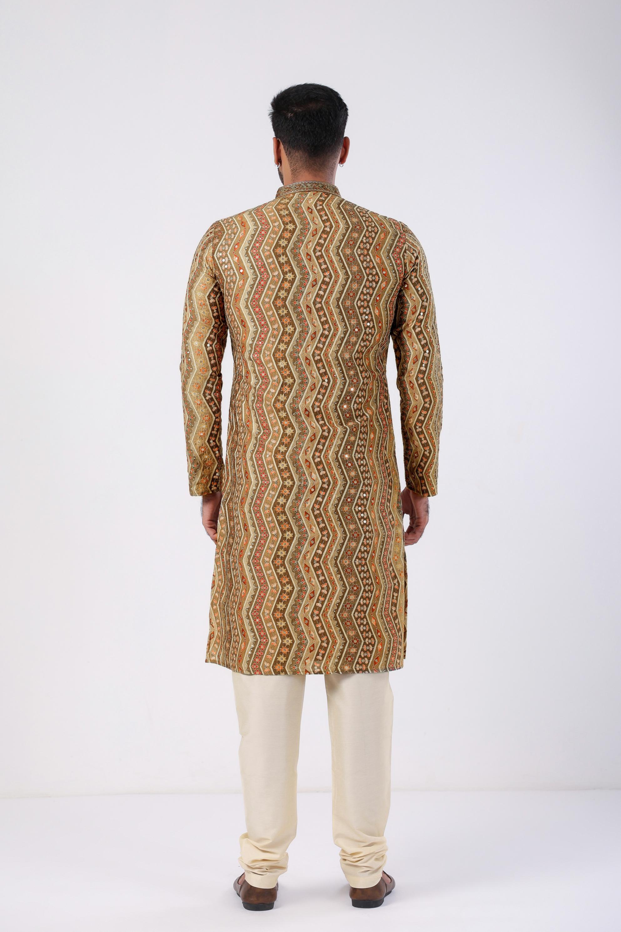 Beige Embroidery Sequence Kurta
