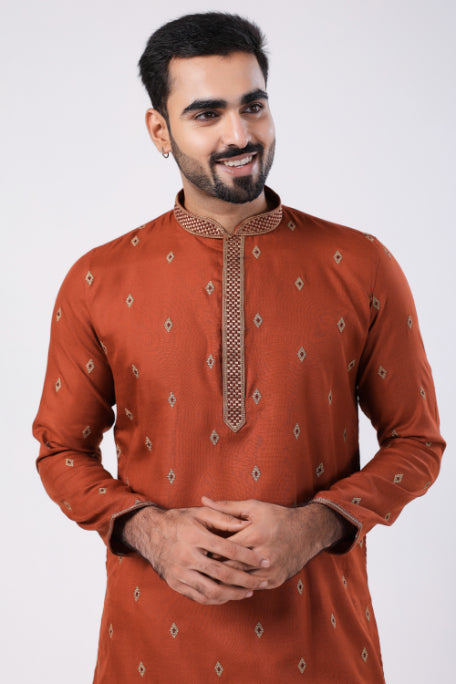 Red Motif Embroidered Kurta
