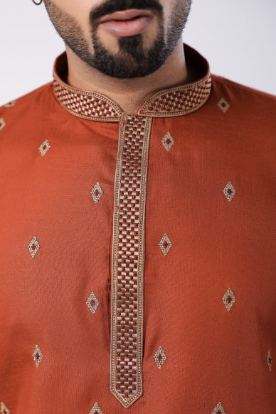Red Motif Embroidered Kurta