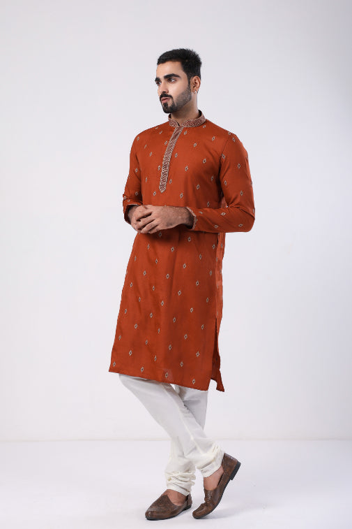 Red Motif Embroidered Kurta