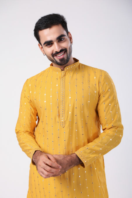 Yellow Sequence Embroidered Kurta