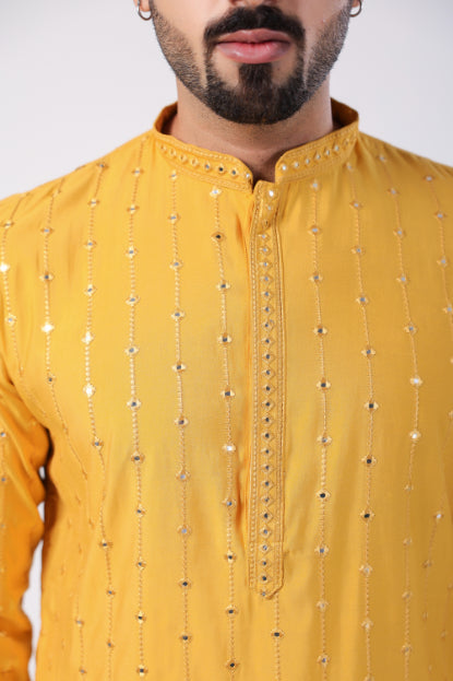 Yellow Sequence Embroidered Kurta