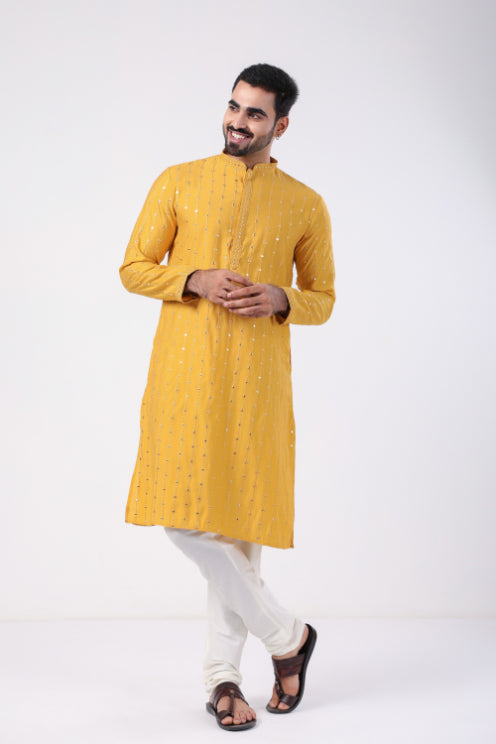 Yellow Sequence Embroidered Kurta