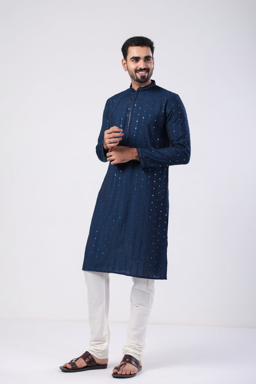 Blue Sequence Embroidered Kurta