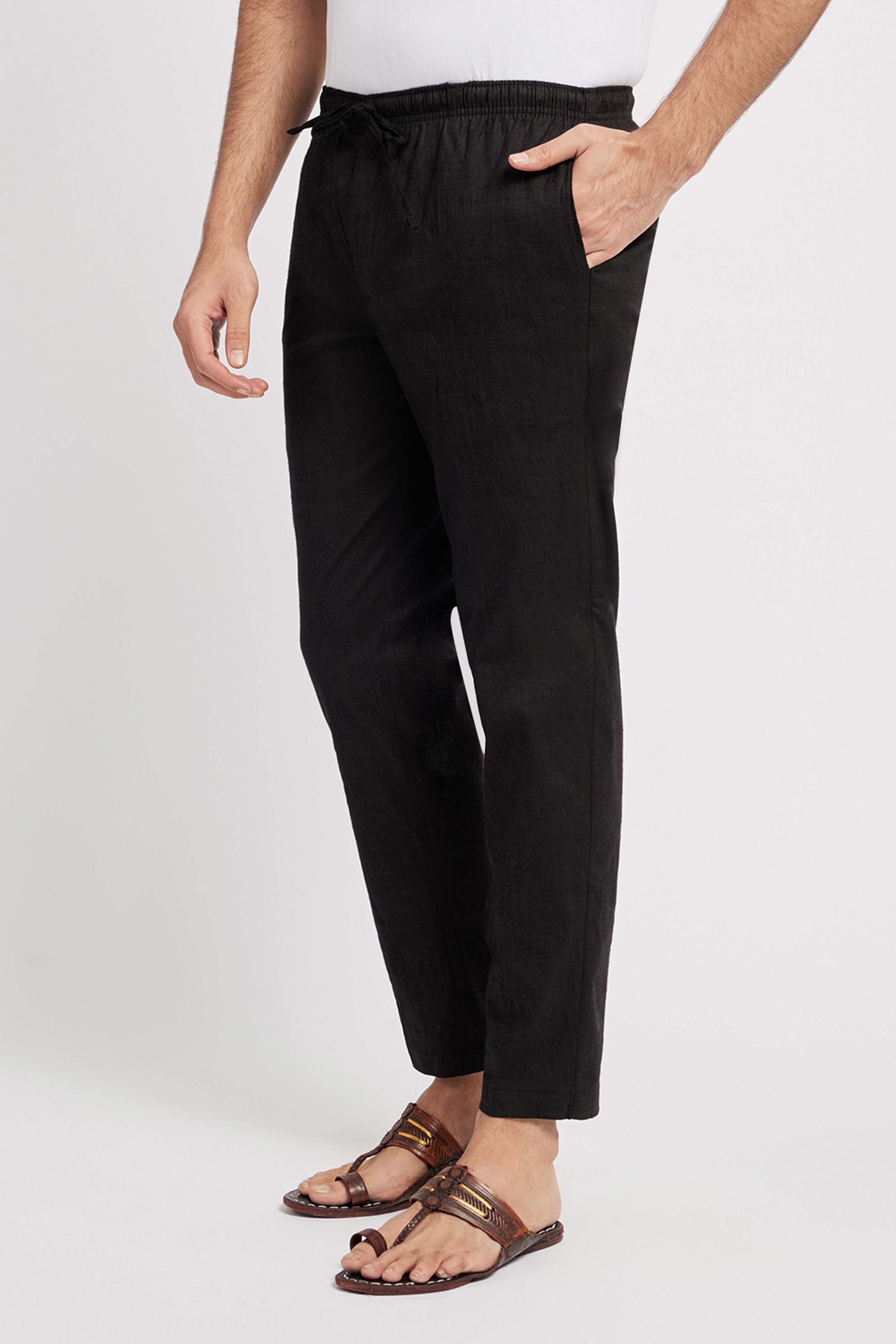 Black Blended Mens Pants