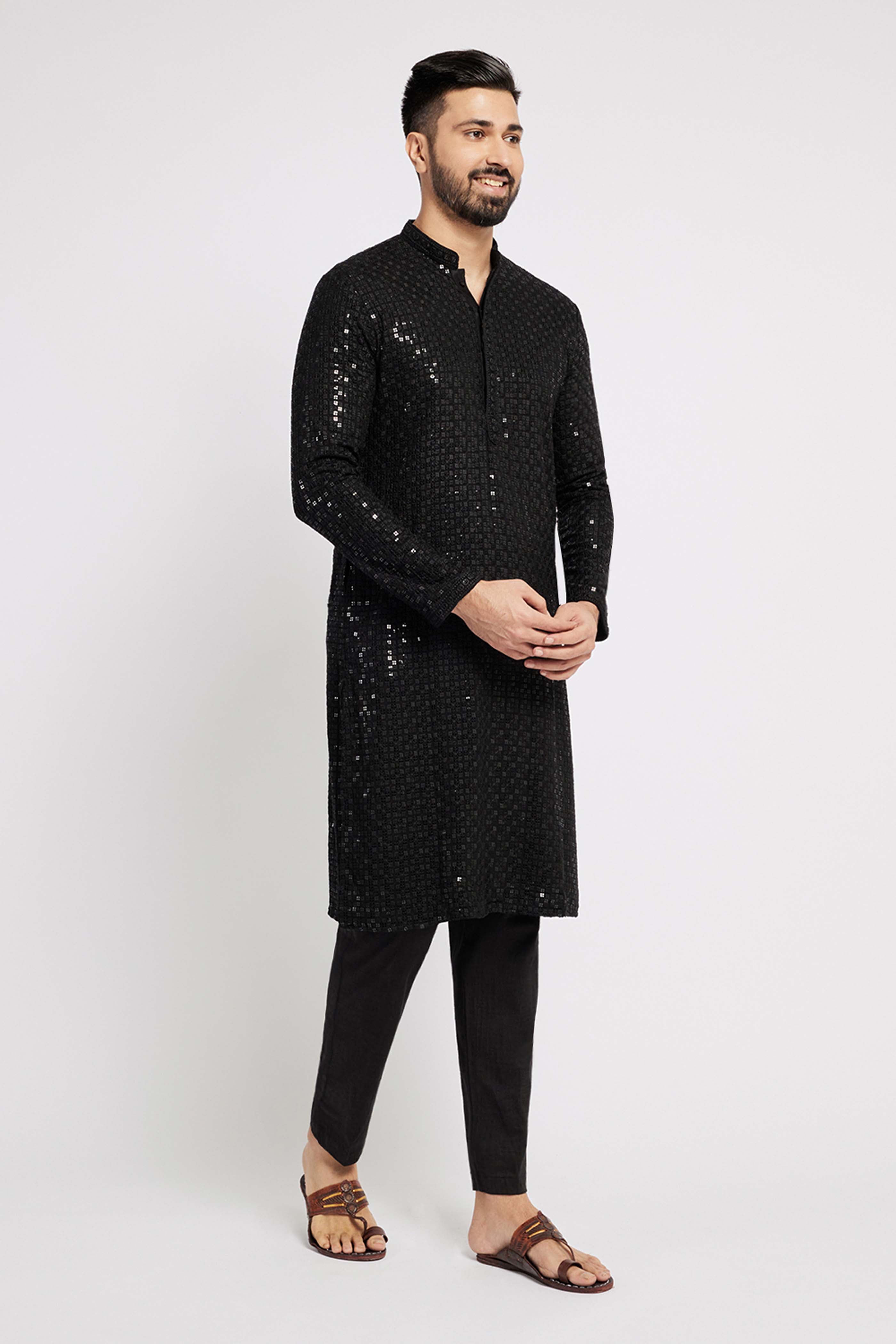 Black Blended Mens Pants