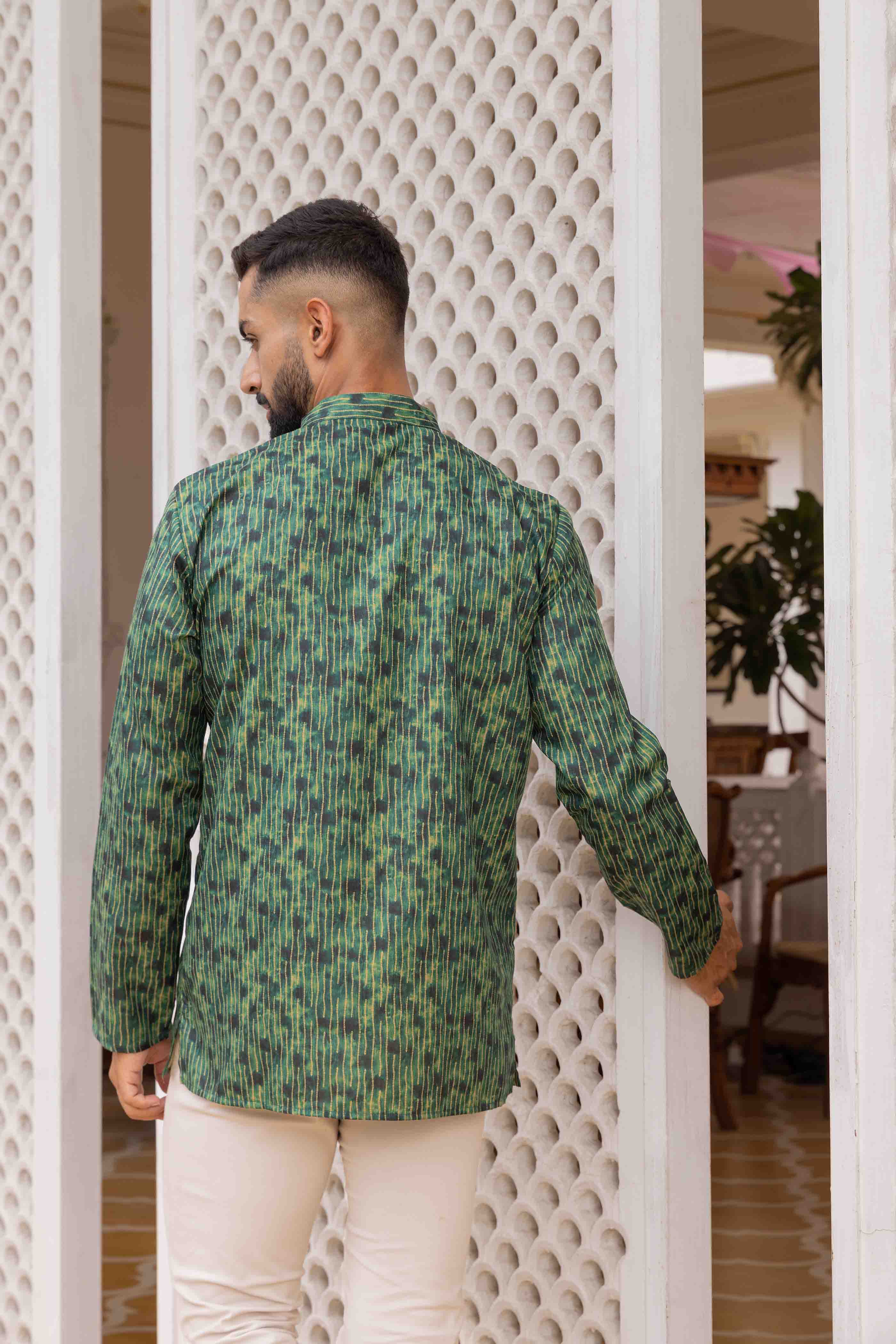 Bottle Green Printed Short Kurta