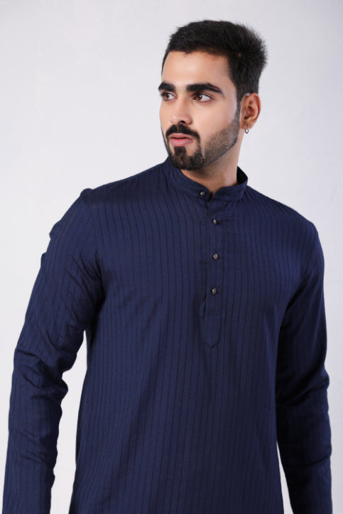 Blue Motif Embroidered Shirt Kurta