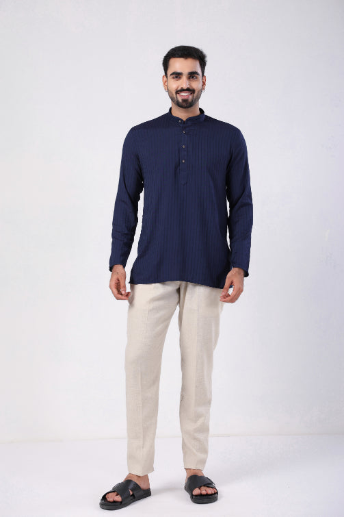 Blue Motif Embroidered Shirt Kurta