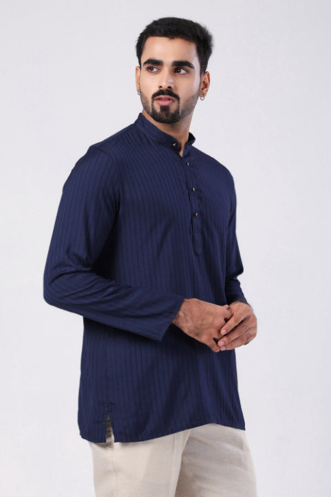 Blue Motif Embroidered Shirt Kurta