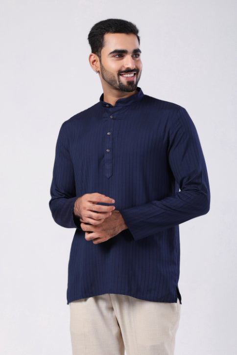 Blue Motif Embroidered Shirt Kurta