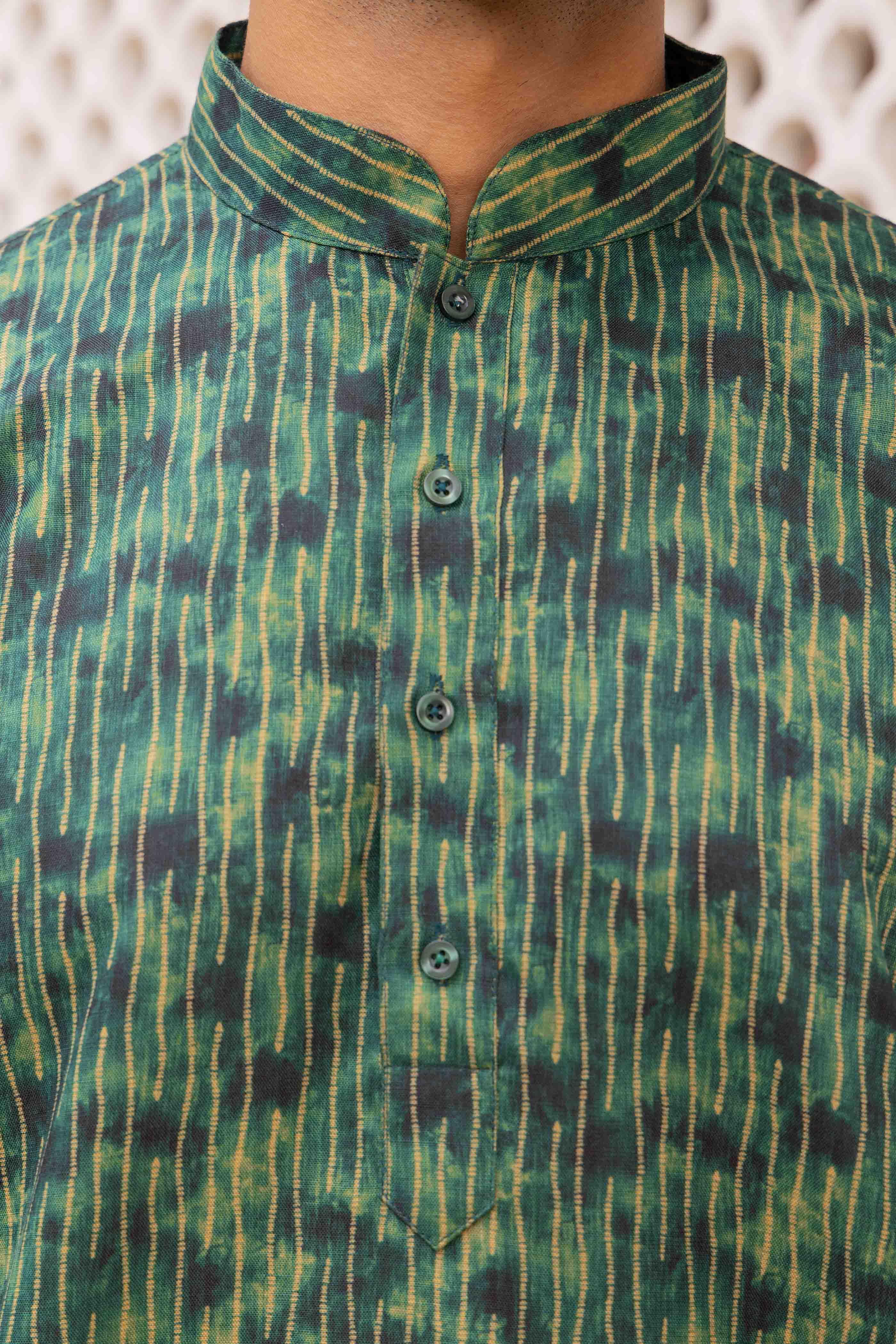 Bottle Green Printed Short Kurta