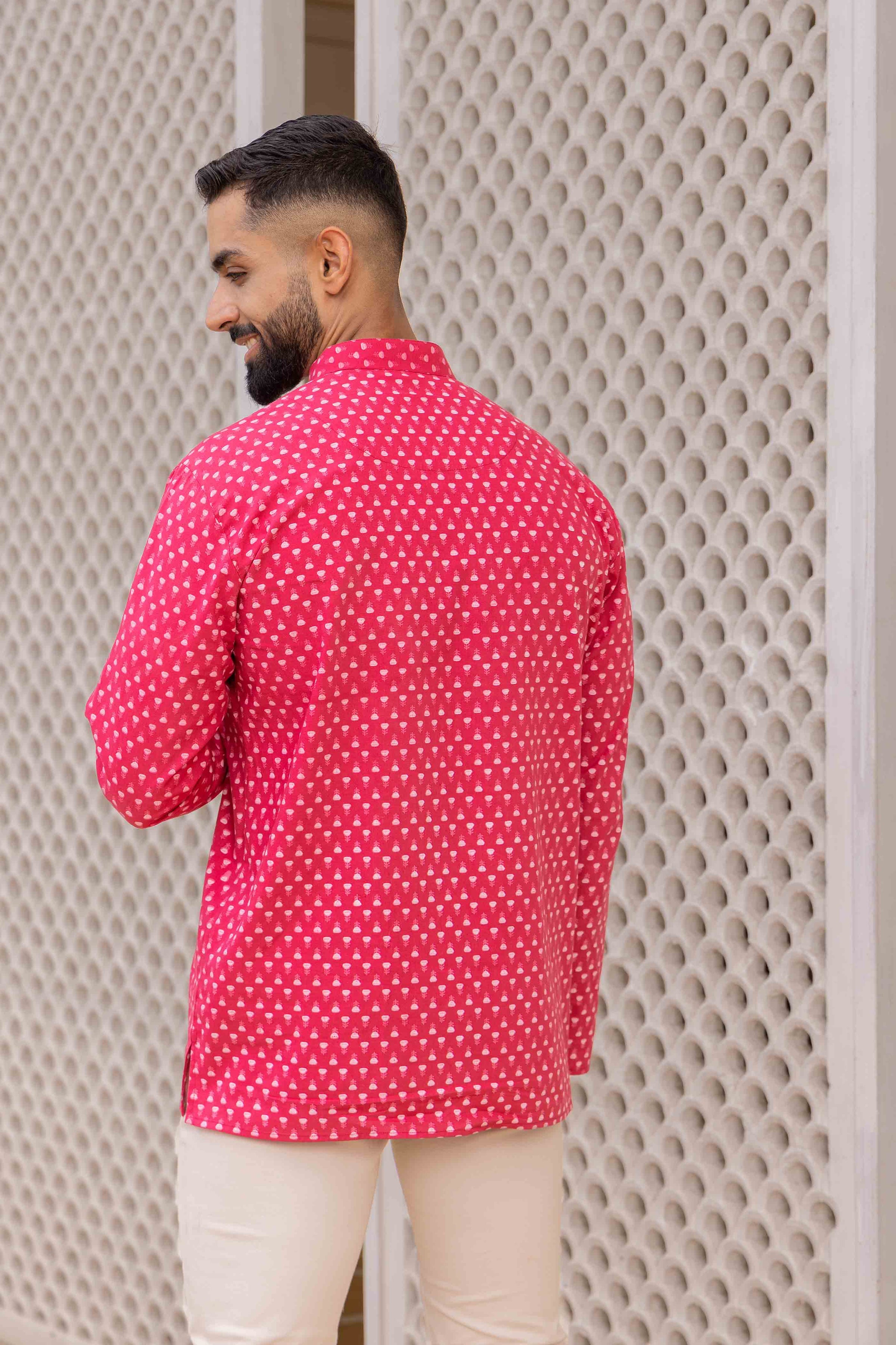 Pink Block Print Cotton Short Kurta