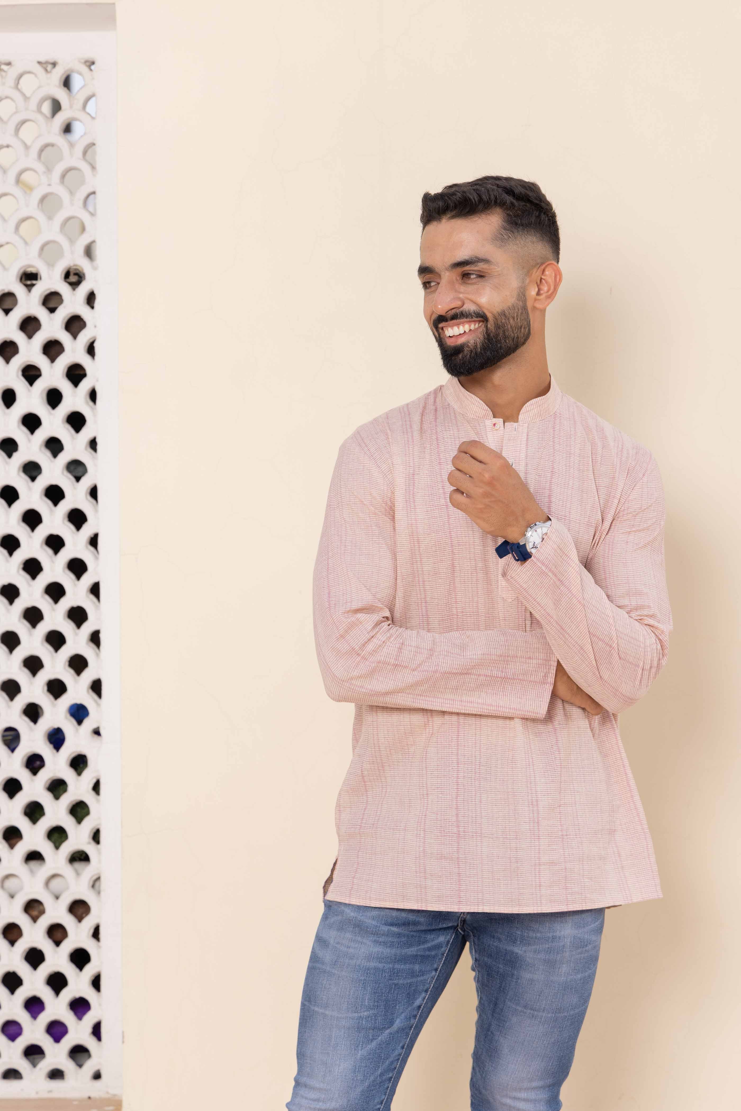 Pastel Pink Striped Short Kurta