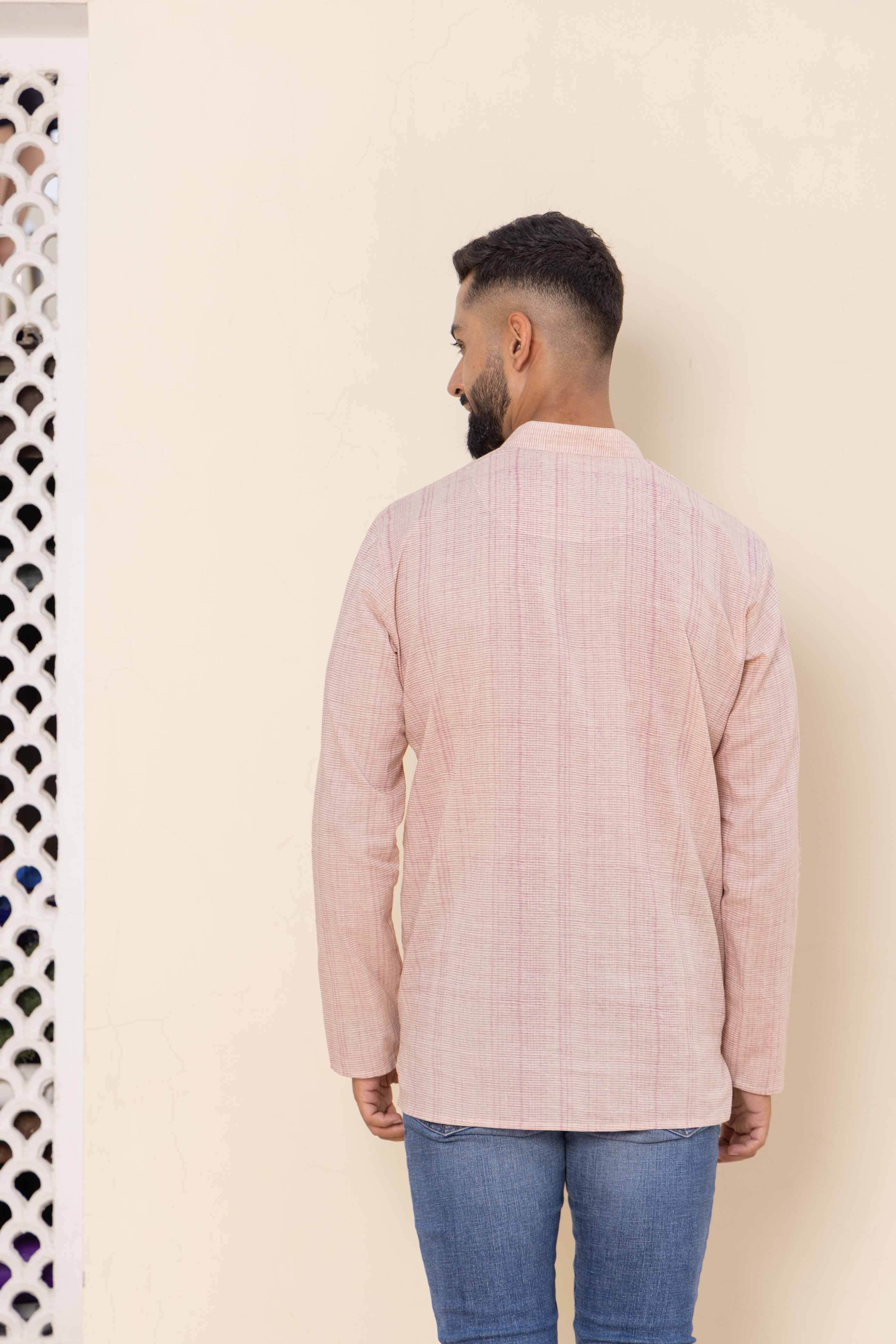 Pastel Pink Striped Short Kurta
