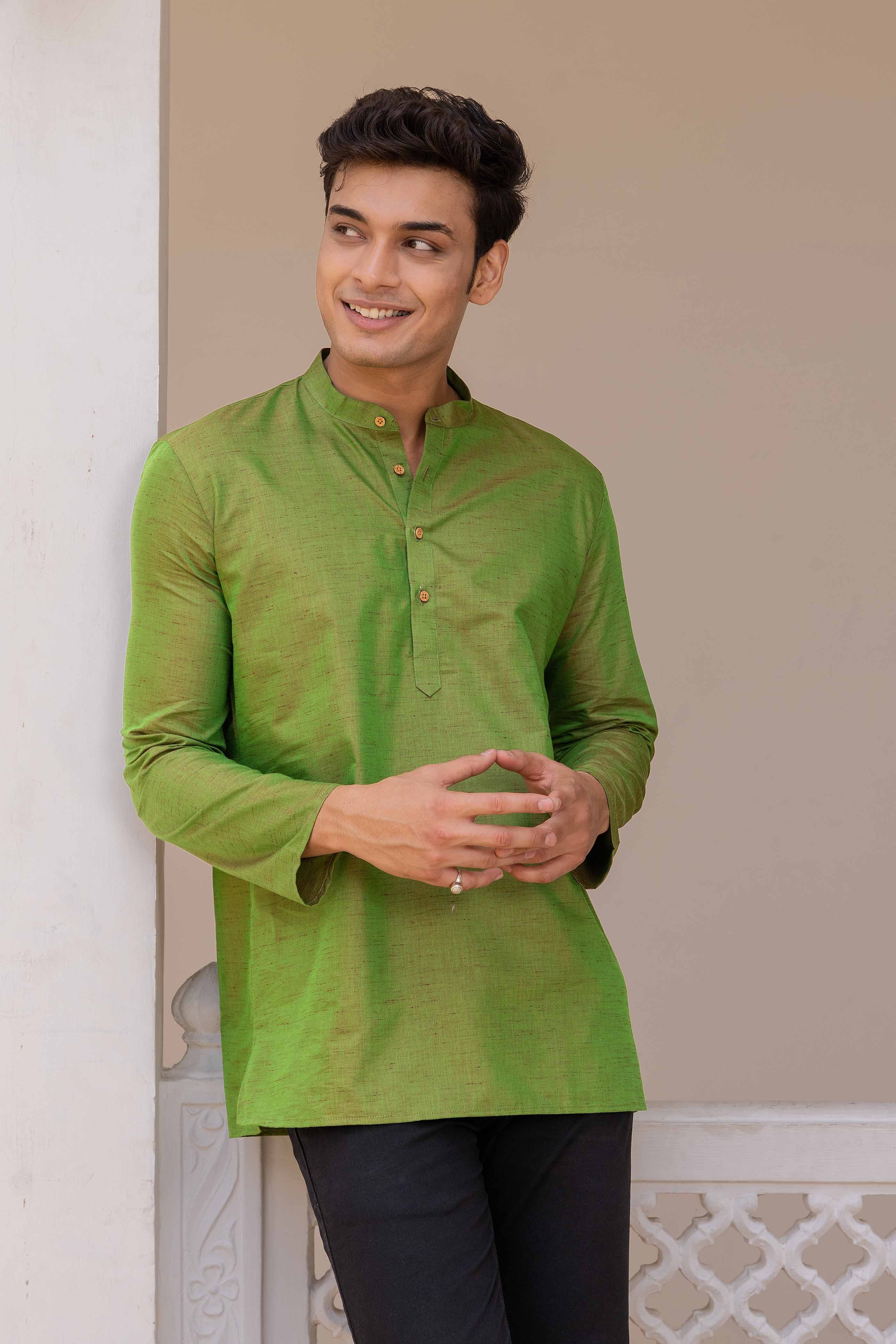 Green Cotton Short Kurta