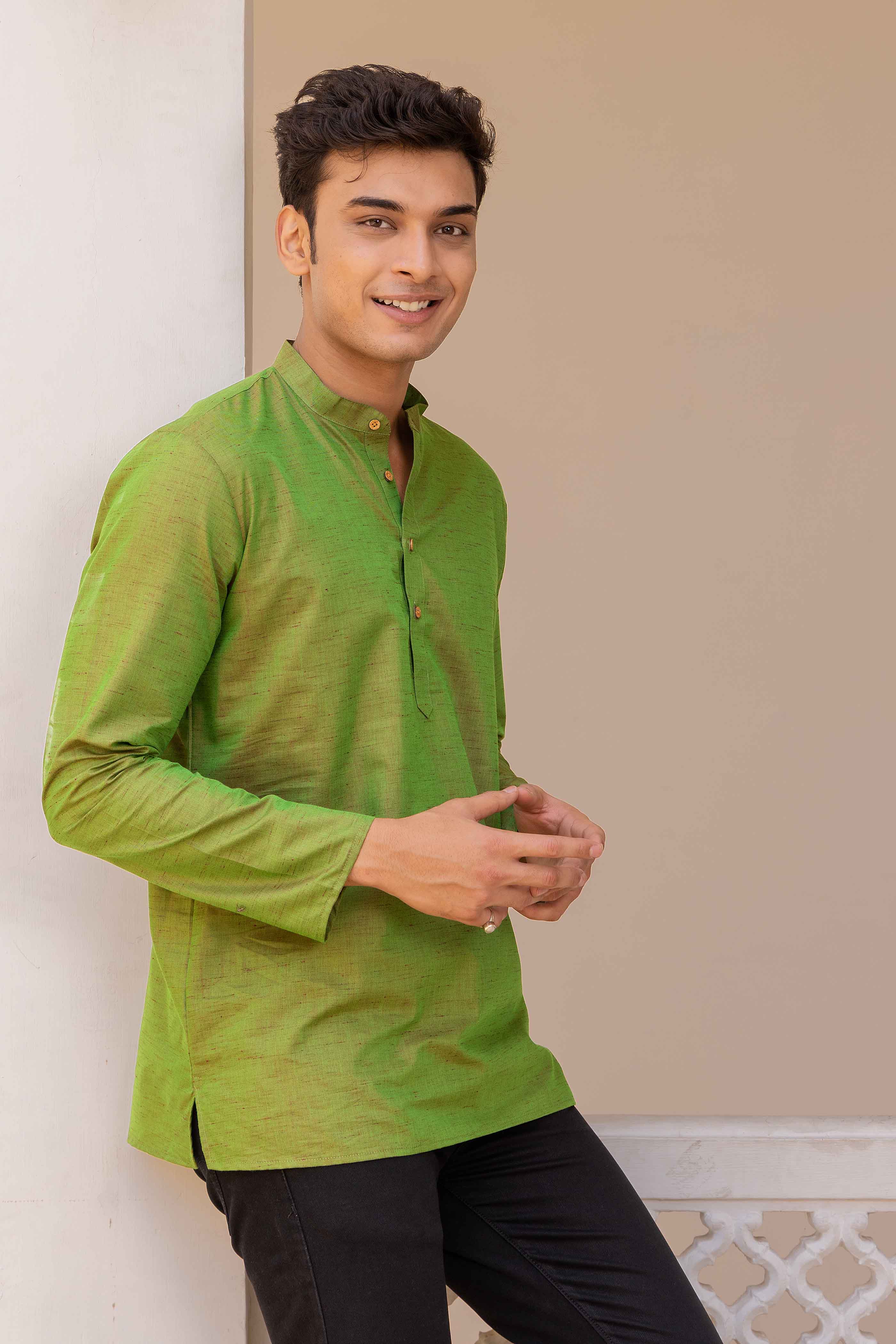 Green Cotton Short Kurta