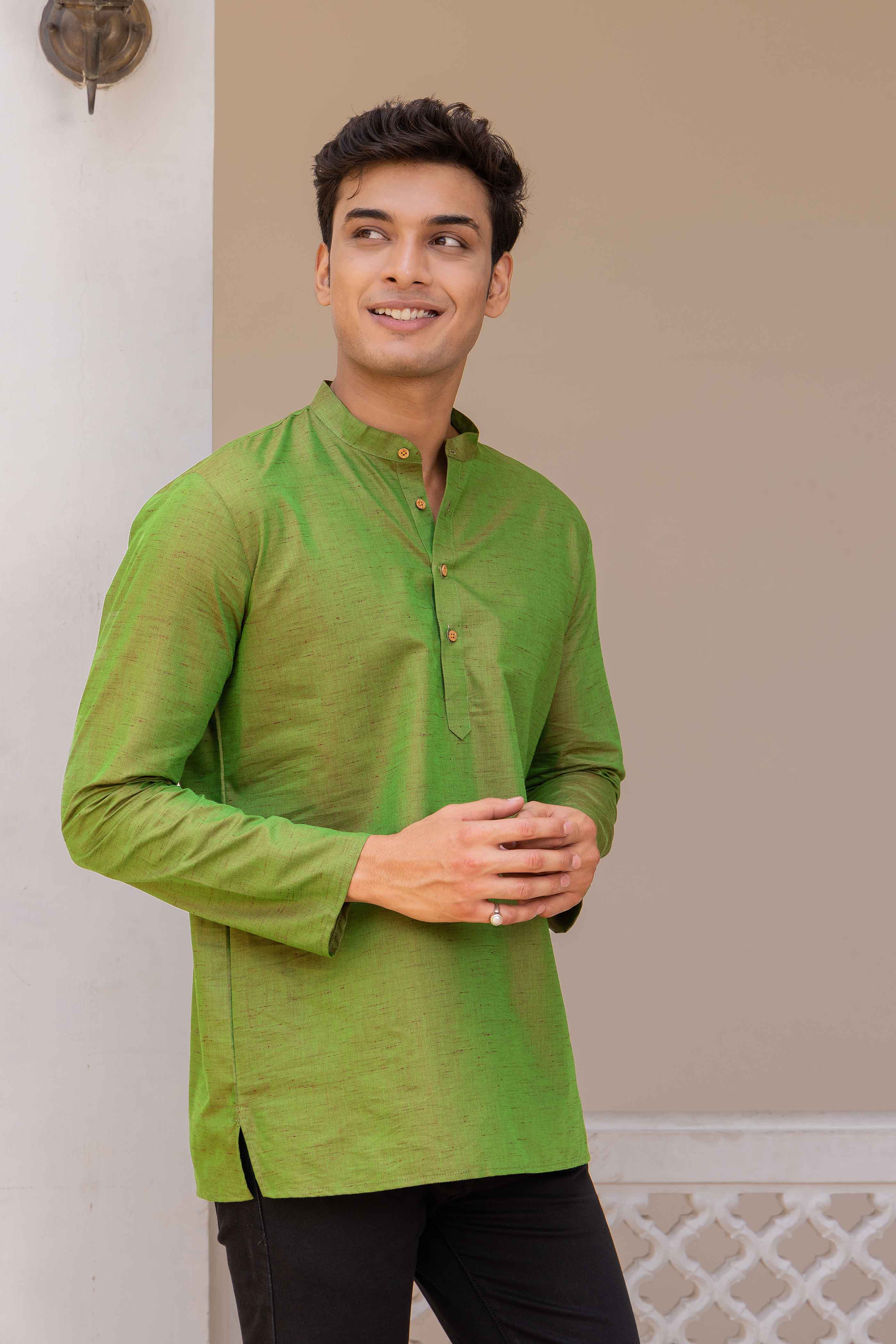 Green Cotton Short Kurta