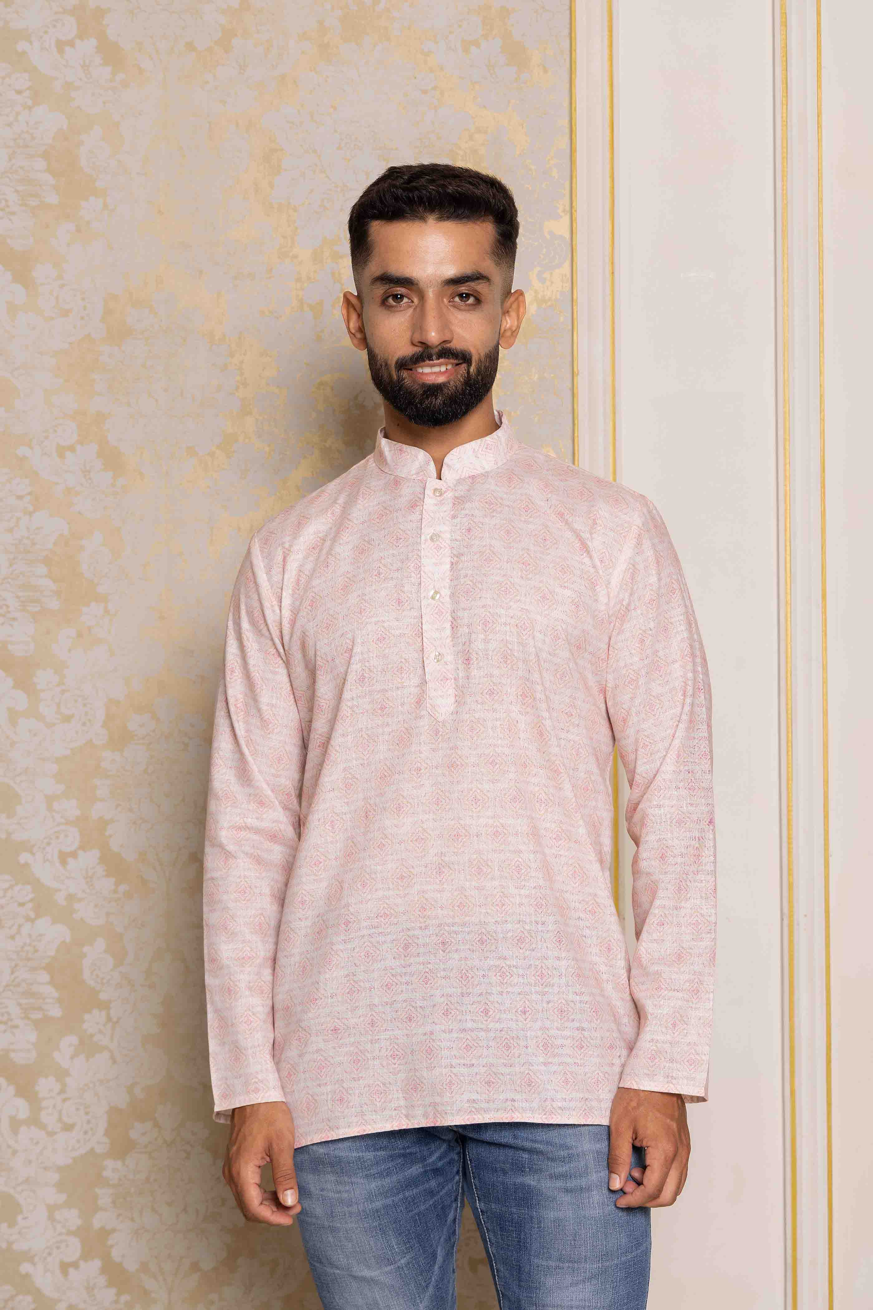 Pastel Pink Print Short Kurta