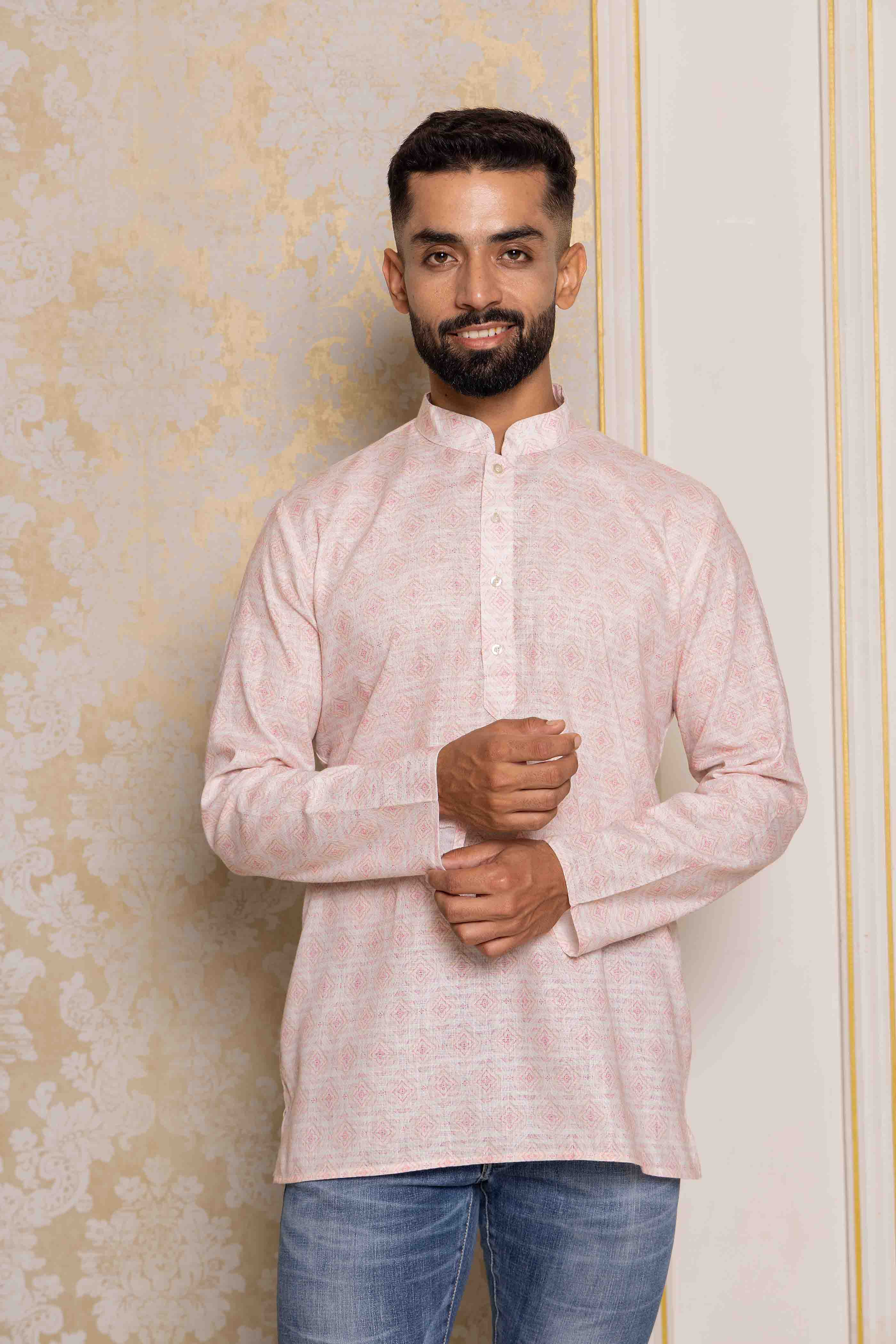 Pastel Pink Print Short Kurta