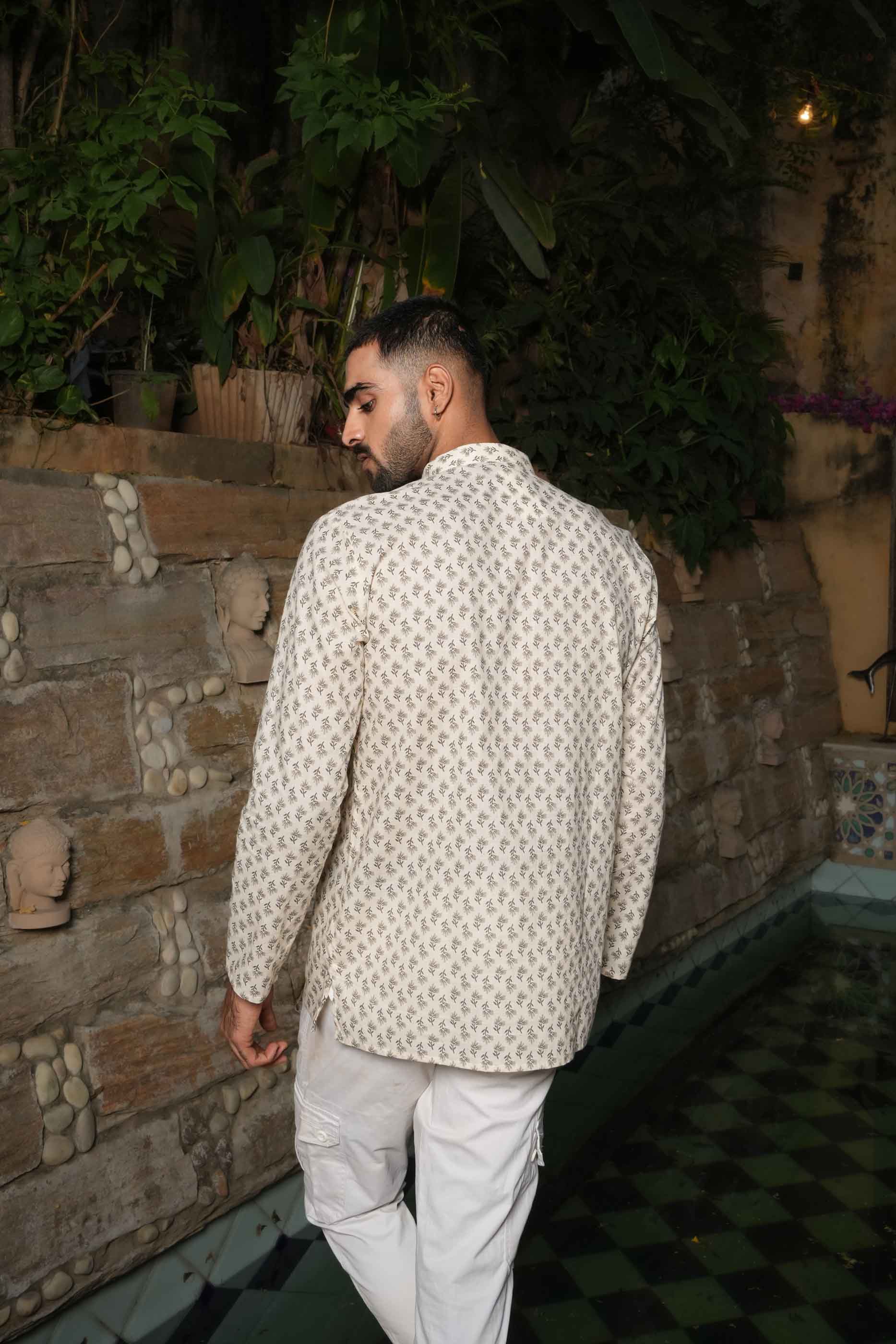 Grey Floral Printed Short Kurta