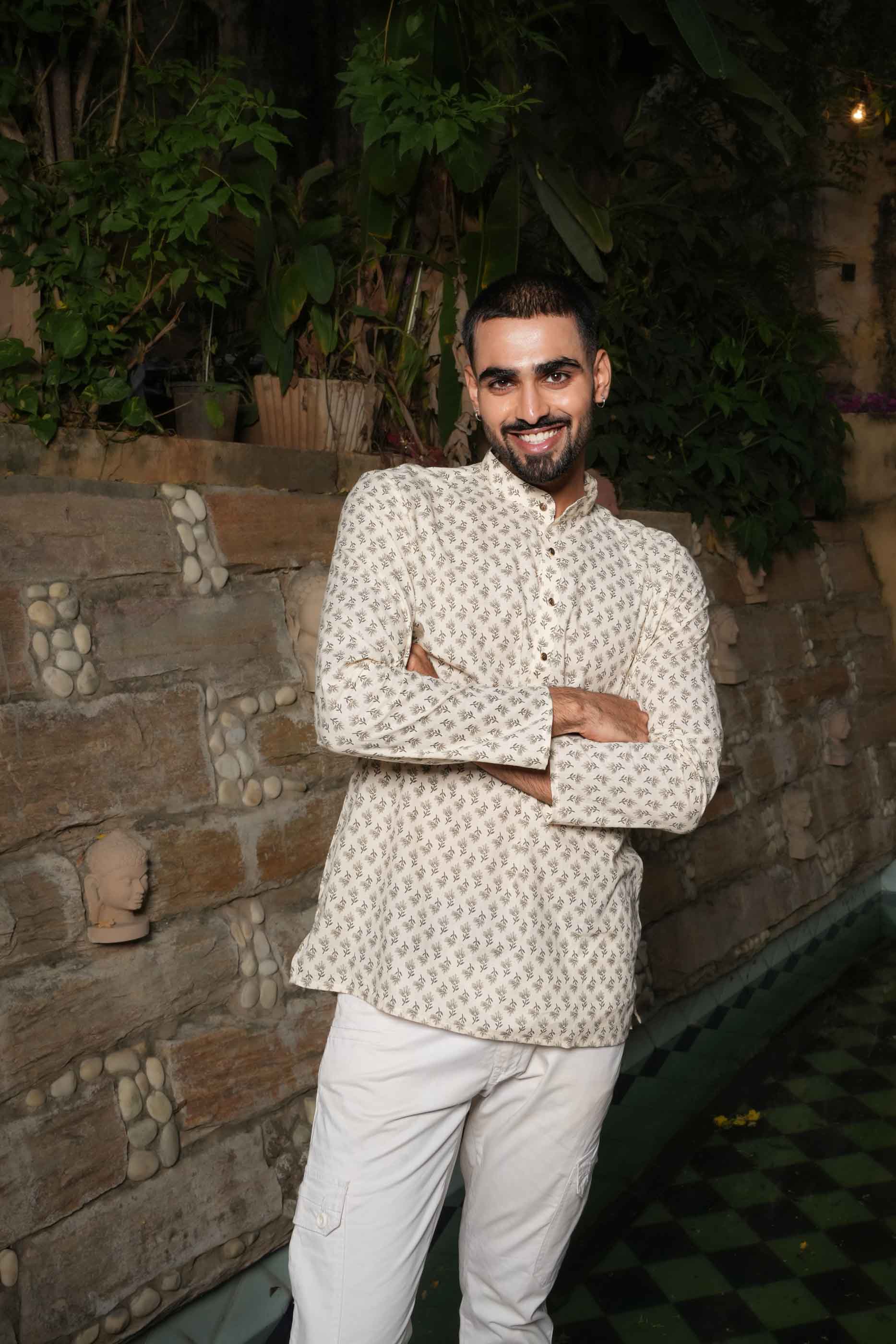 Grey Floral Printed Short Kurta