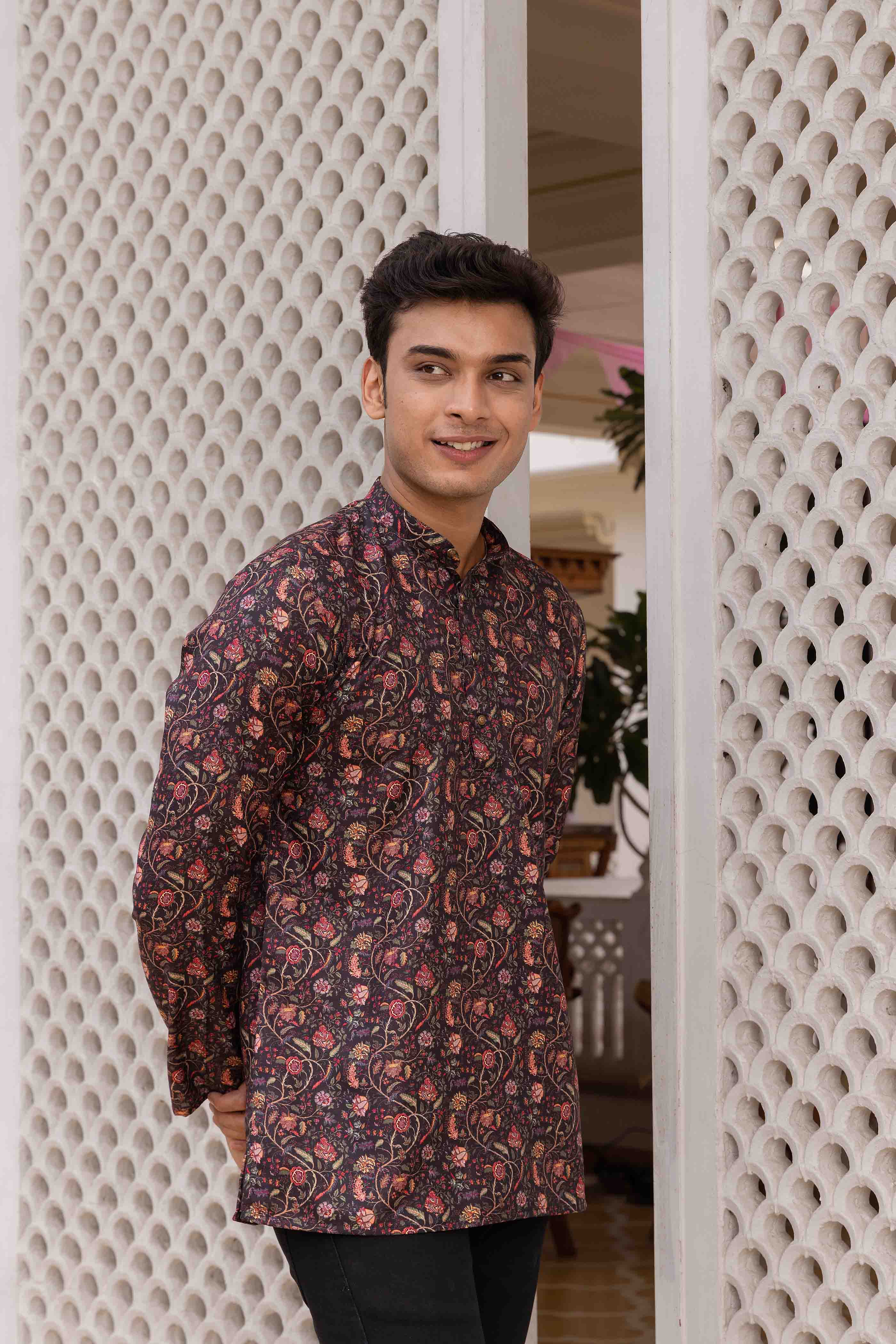 Black Floral Printed Shirt Kurta