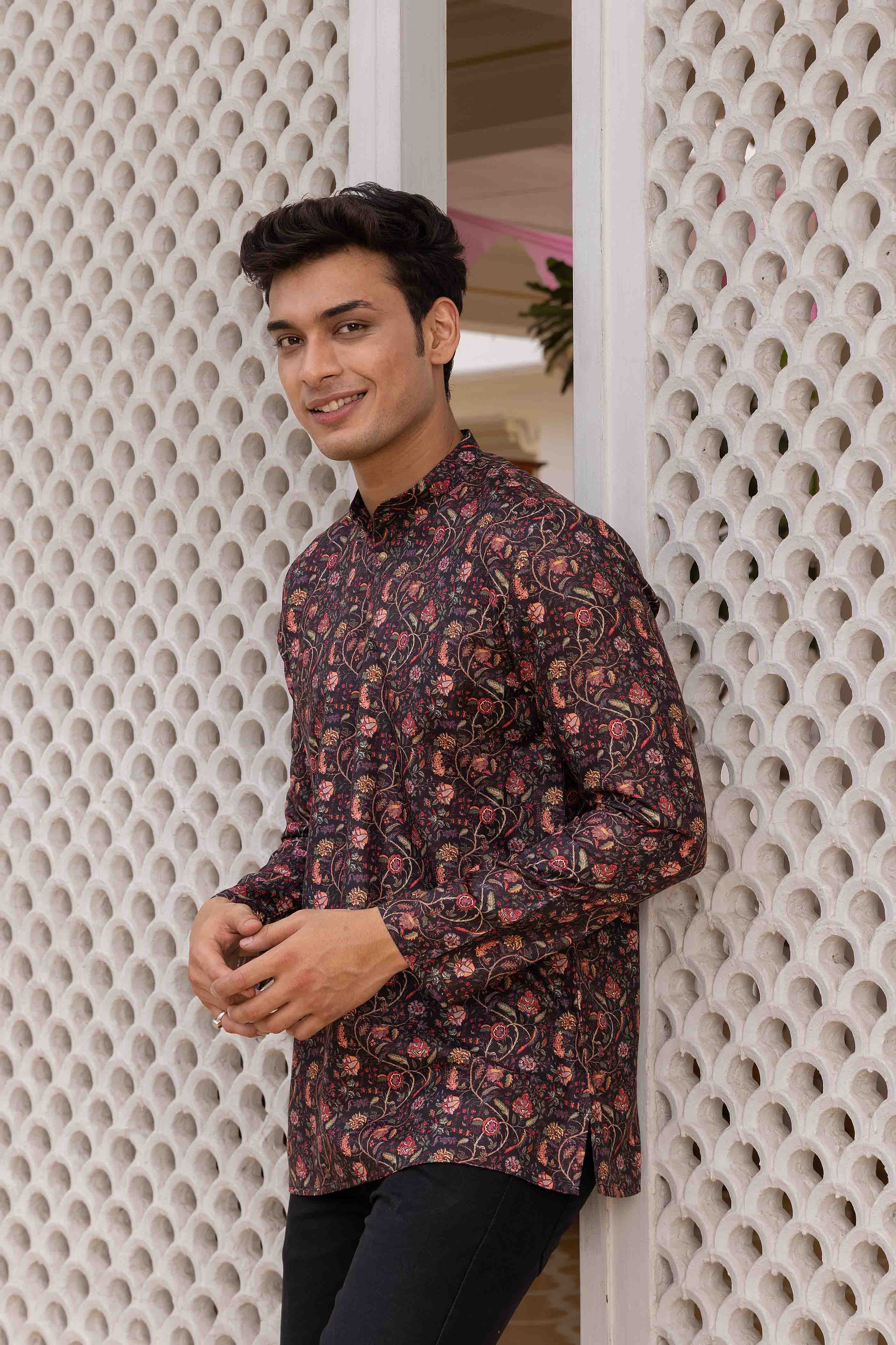 Black Floral Printed Shirt Kurta