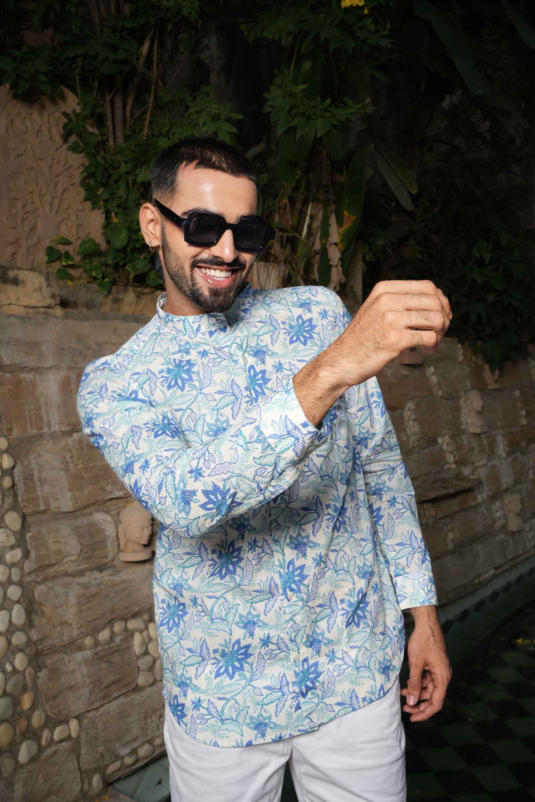 Blue Floral Printed Shirt