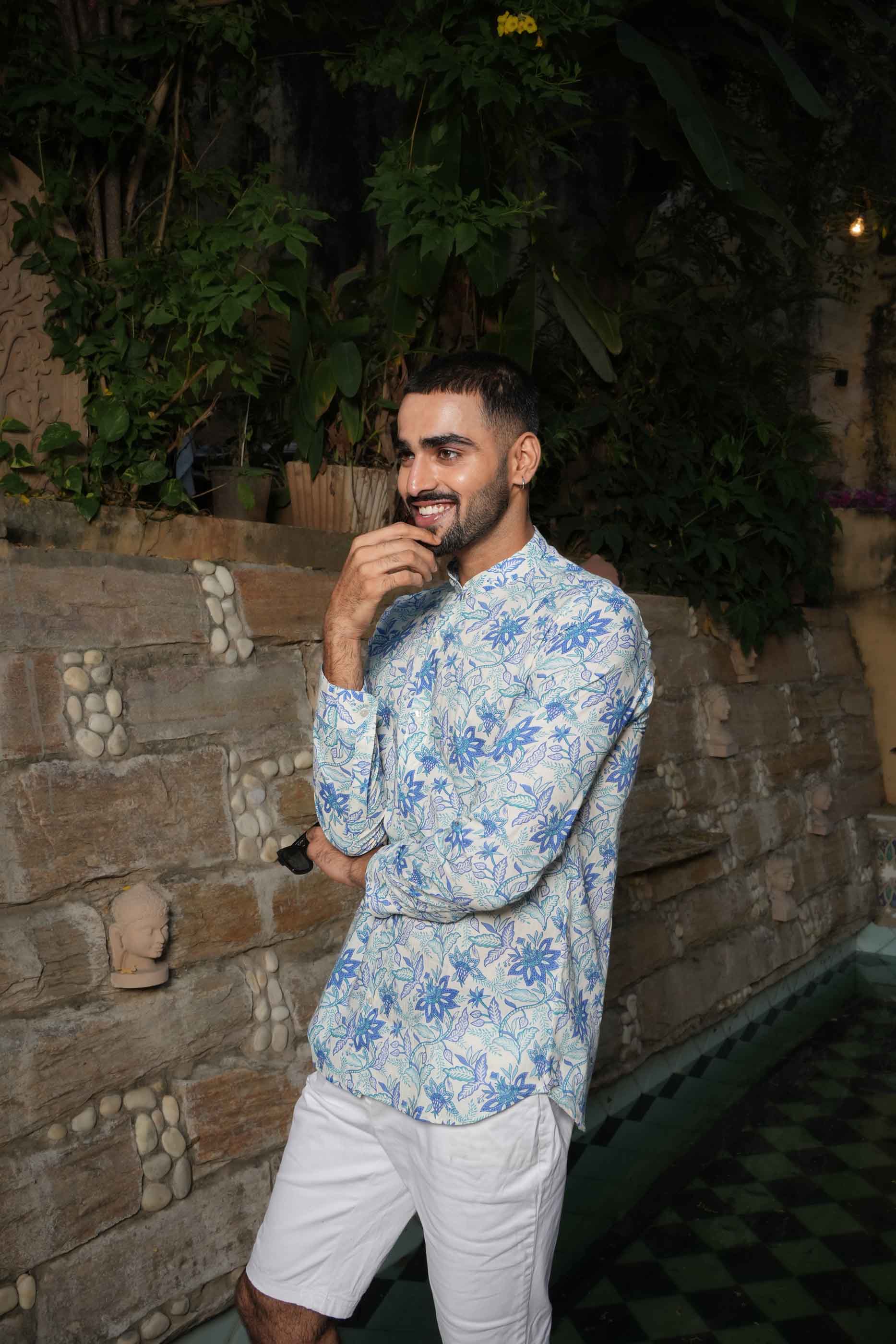 Blue Floral Printed Shirt