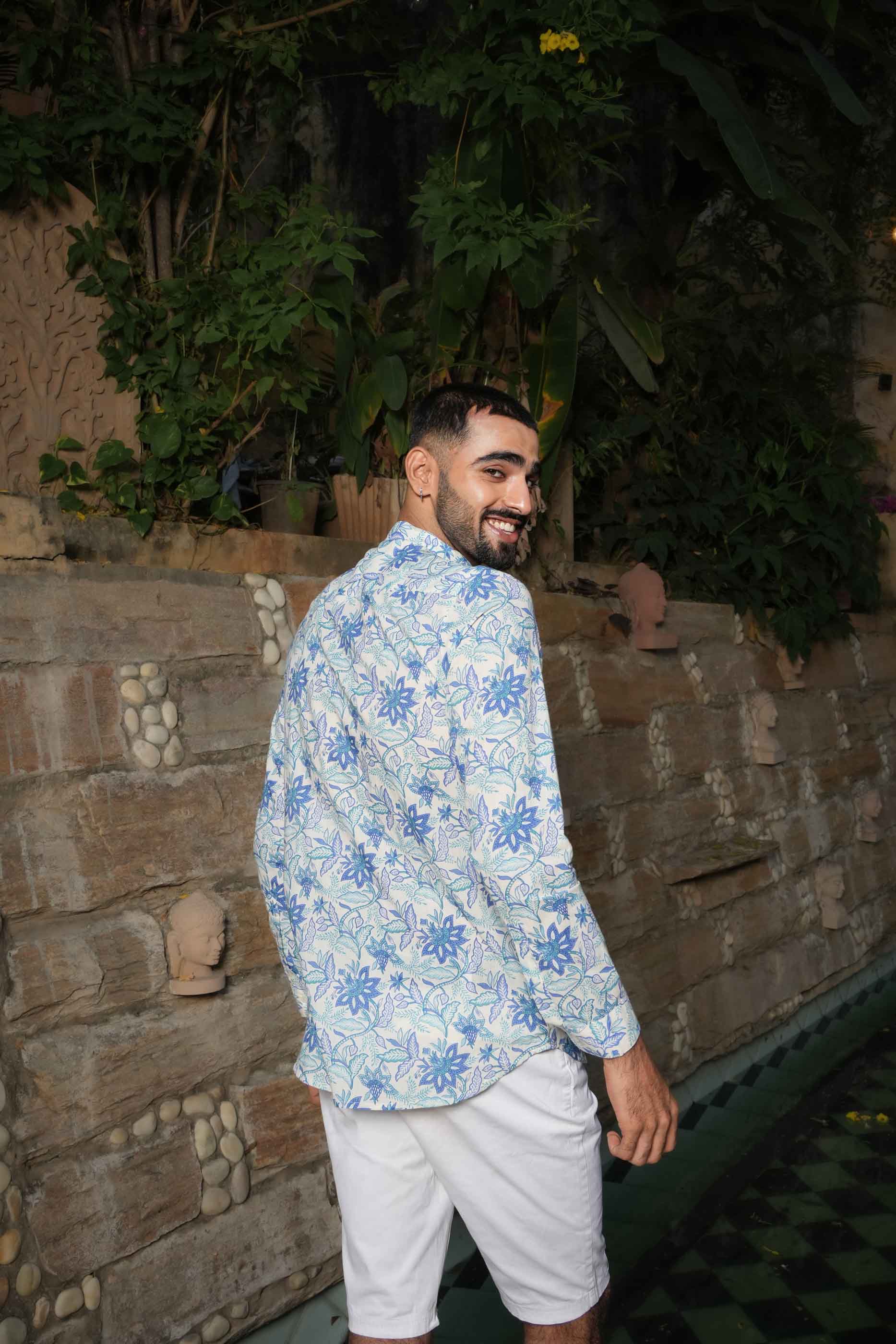 Blue Floral Printed Shirt