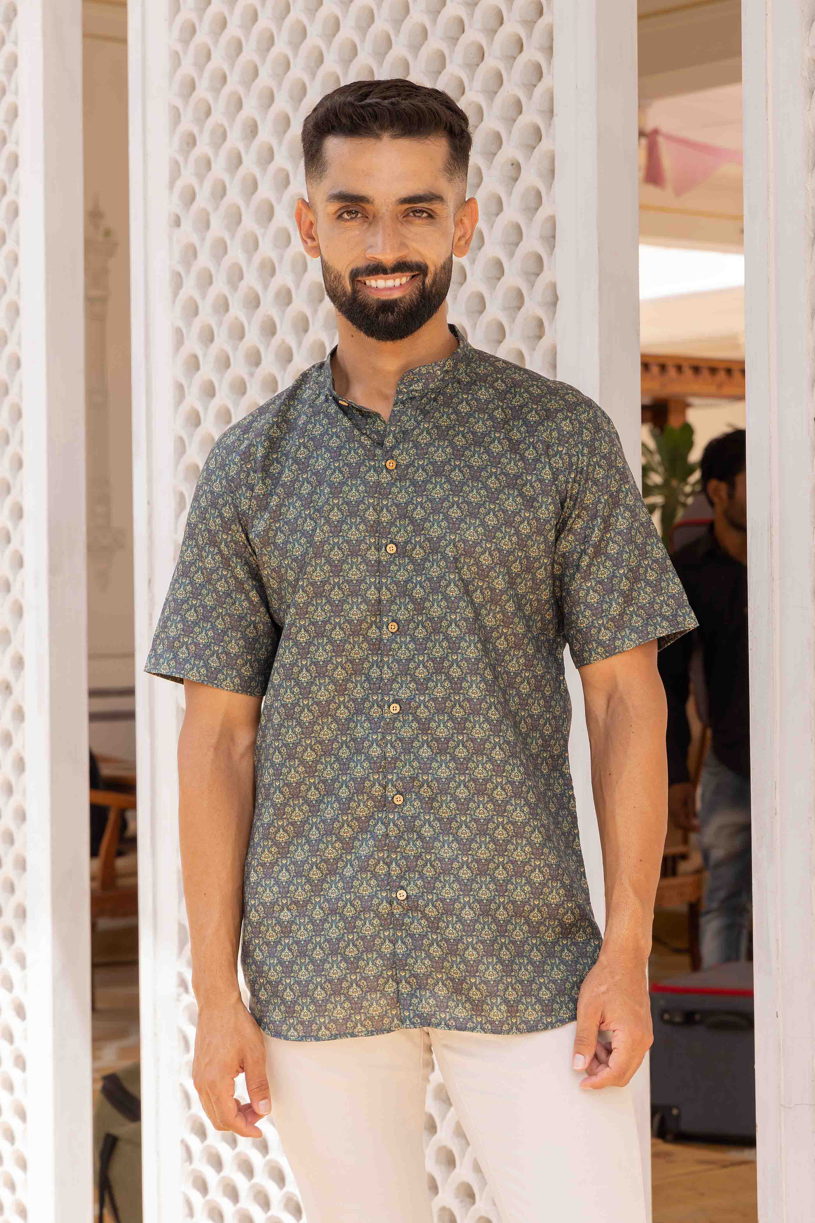 Blue Floral Printed Shirt Kurta