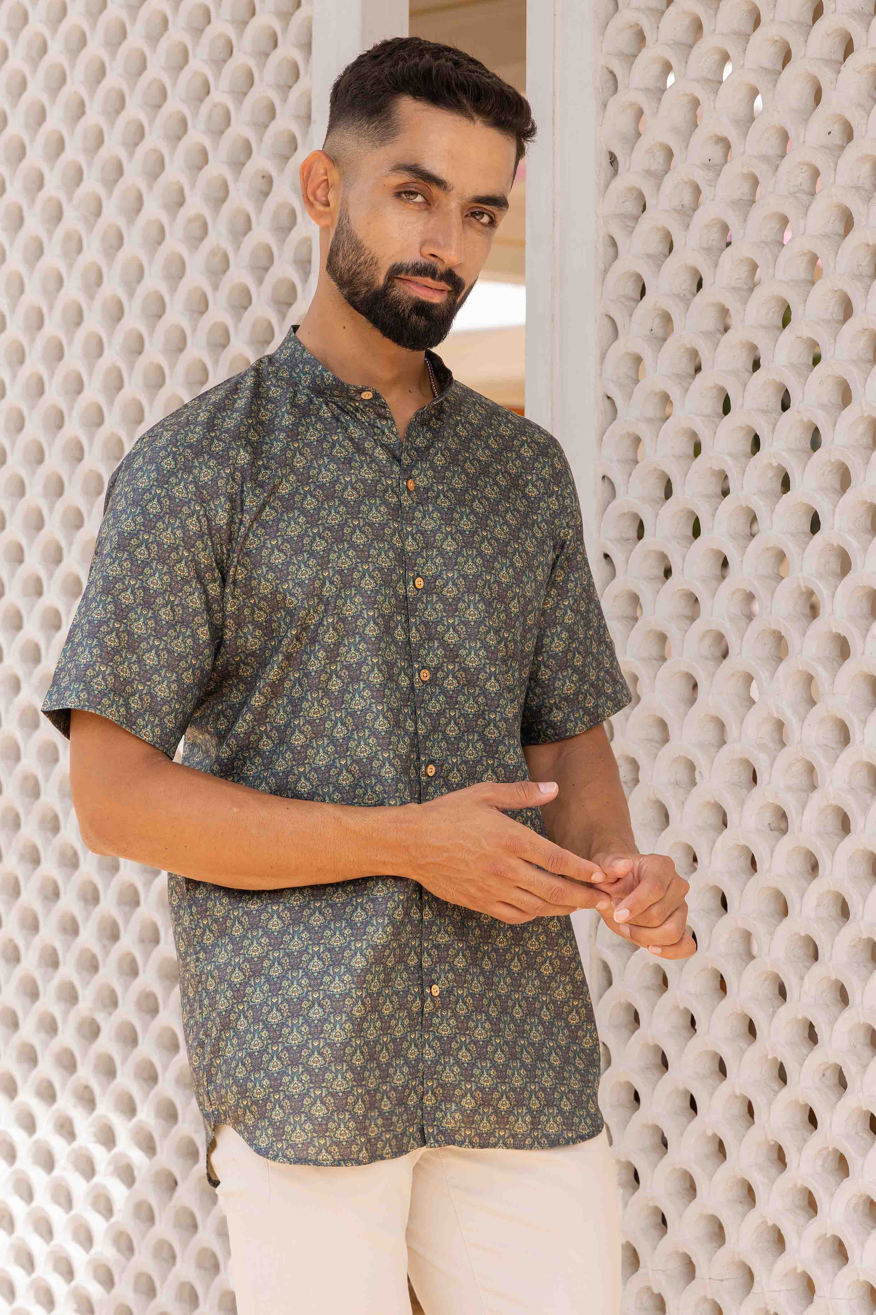 Blue Floral Printed Shirt Kurta