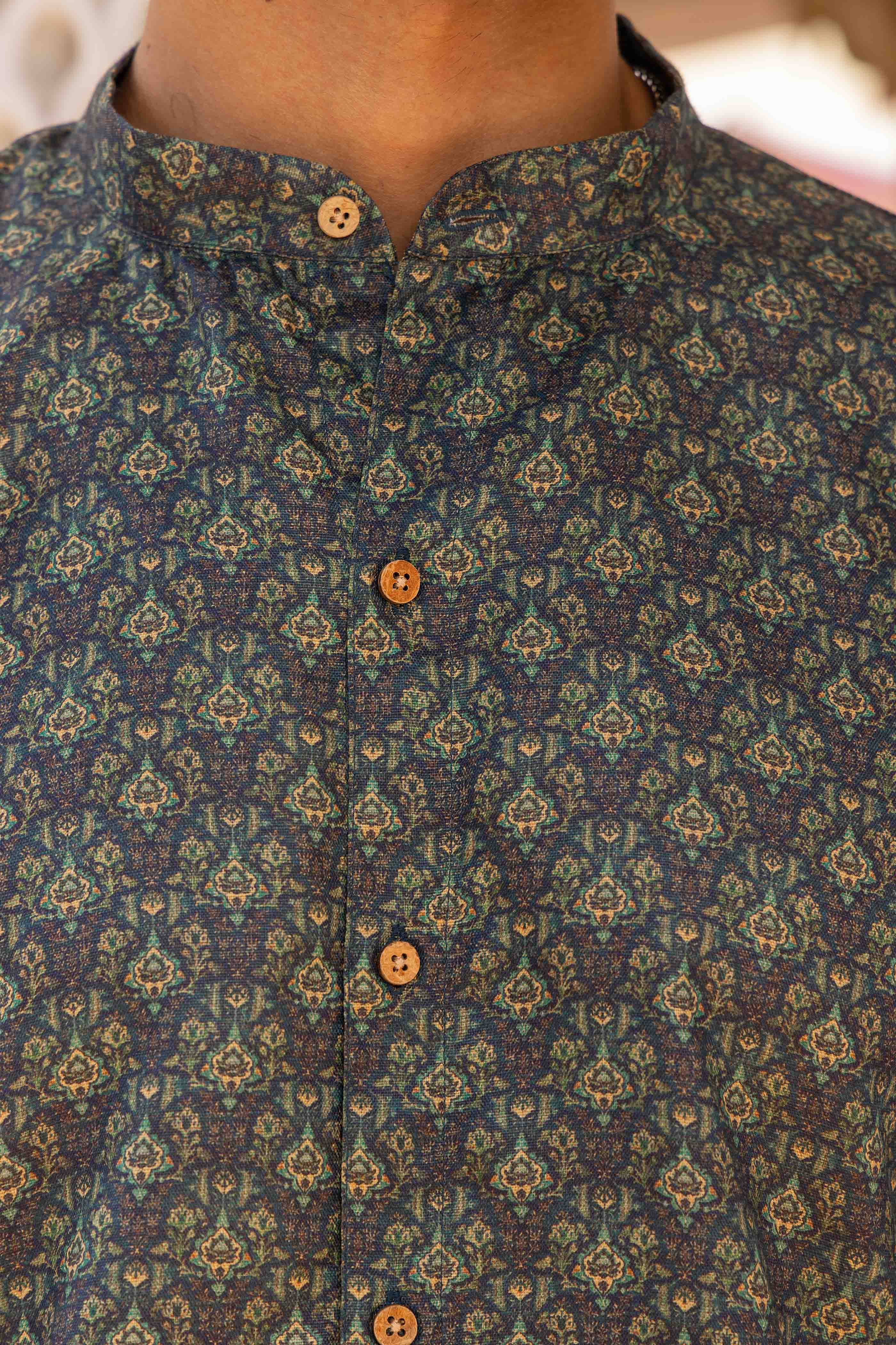 Blue Floral Printed Shirt Kurta