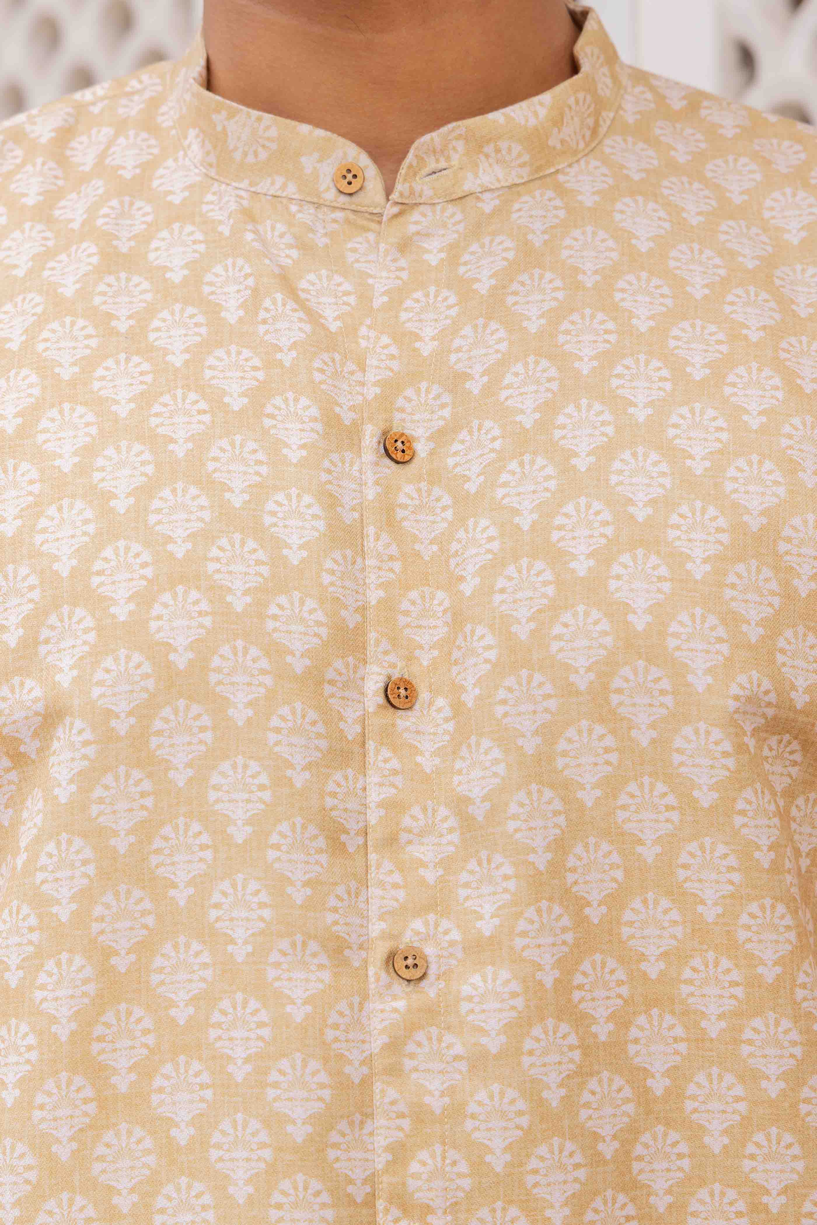 Yellow Motif Printed Cotton Shirt Kurta