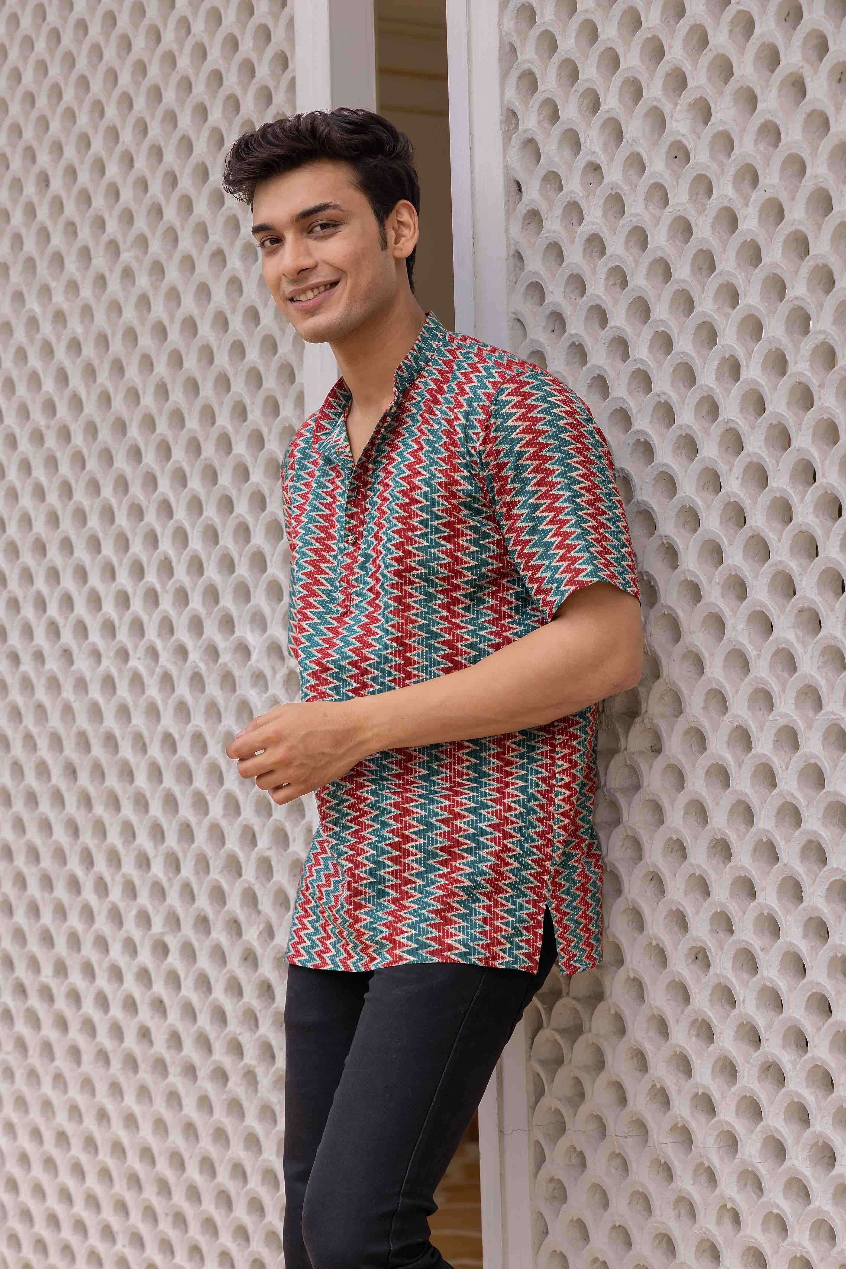 Geometric Printed Cotton Short Kurta