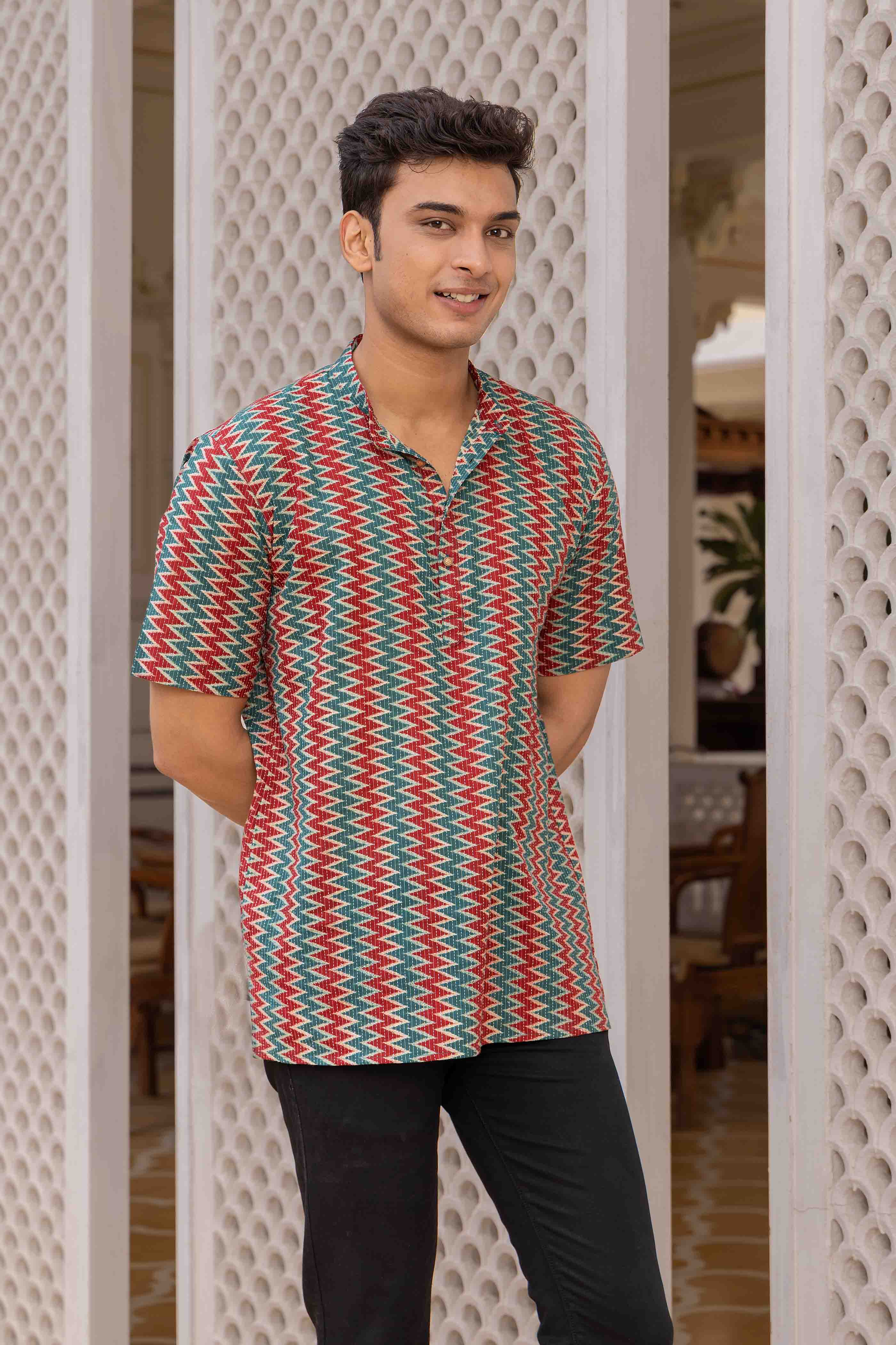 Geometric Printed Cotton Short Kurta