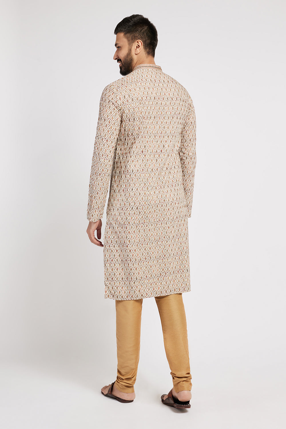 Chikankari Printed Beige Men's Kurta