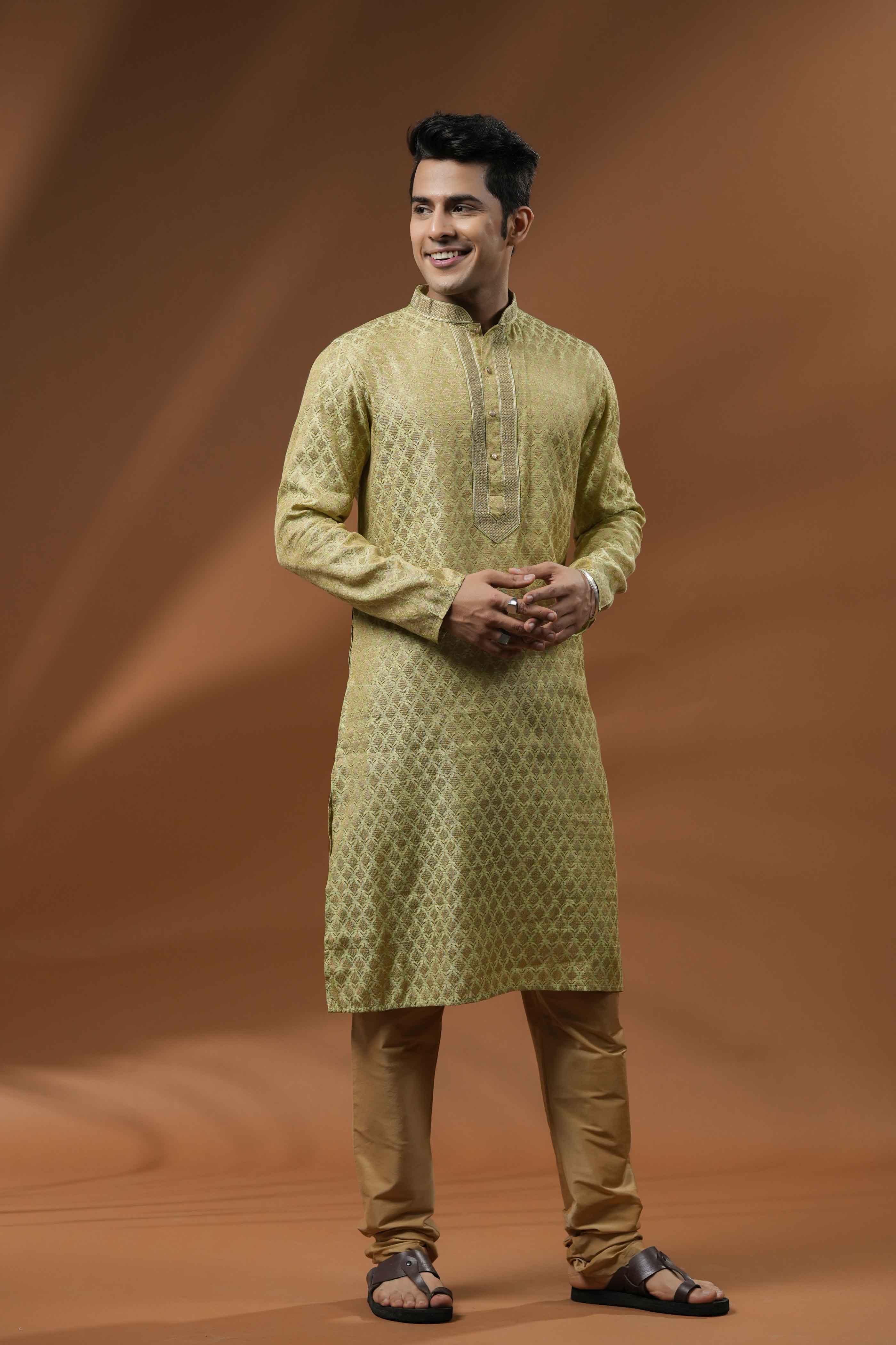 Green Jacquard Kurta