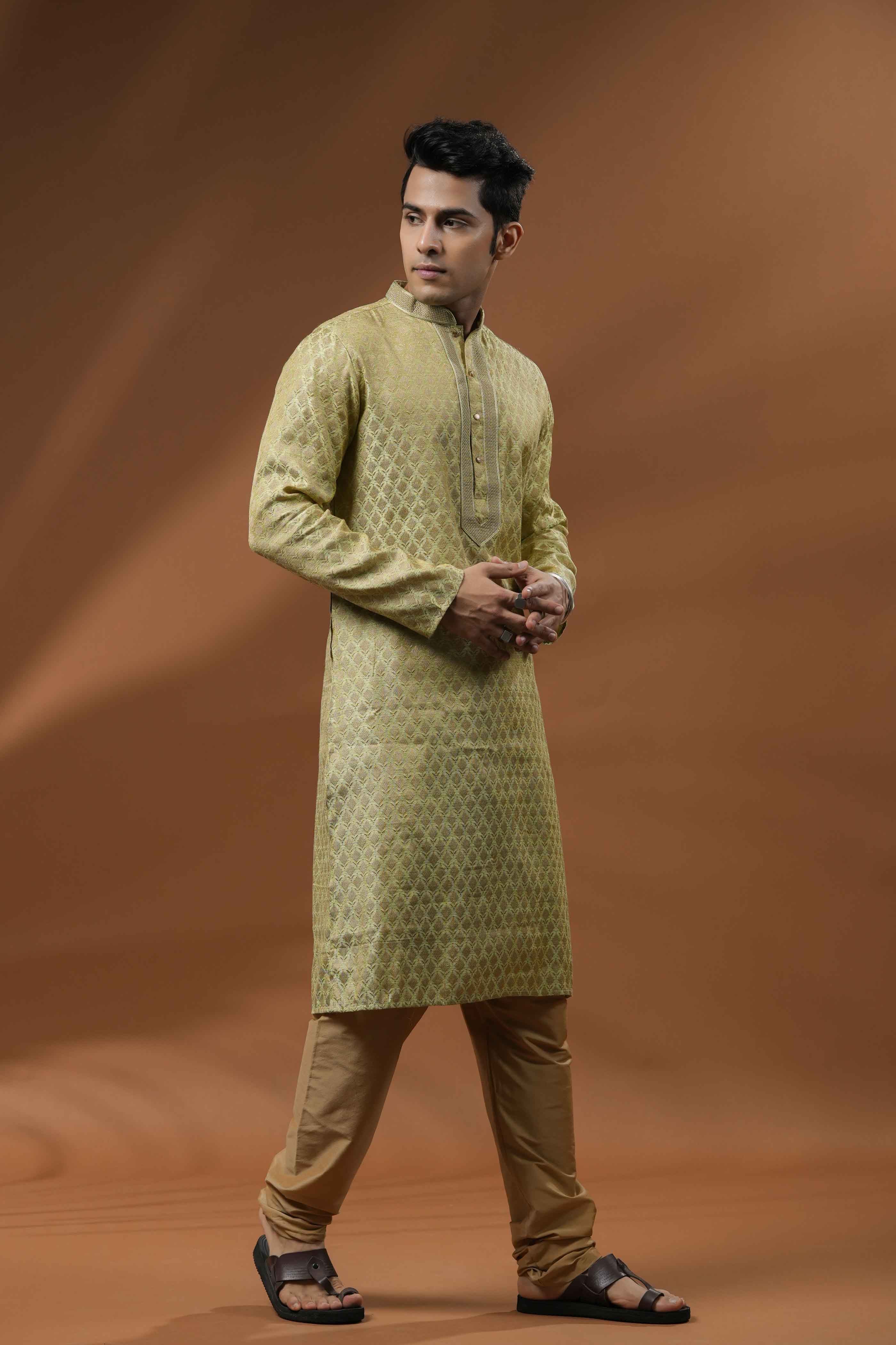 Green Jacquard Kurta